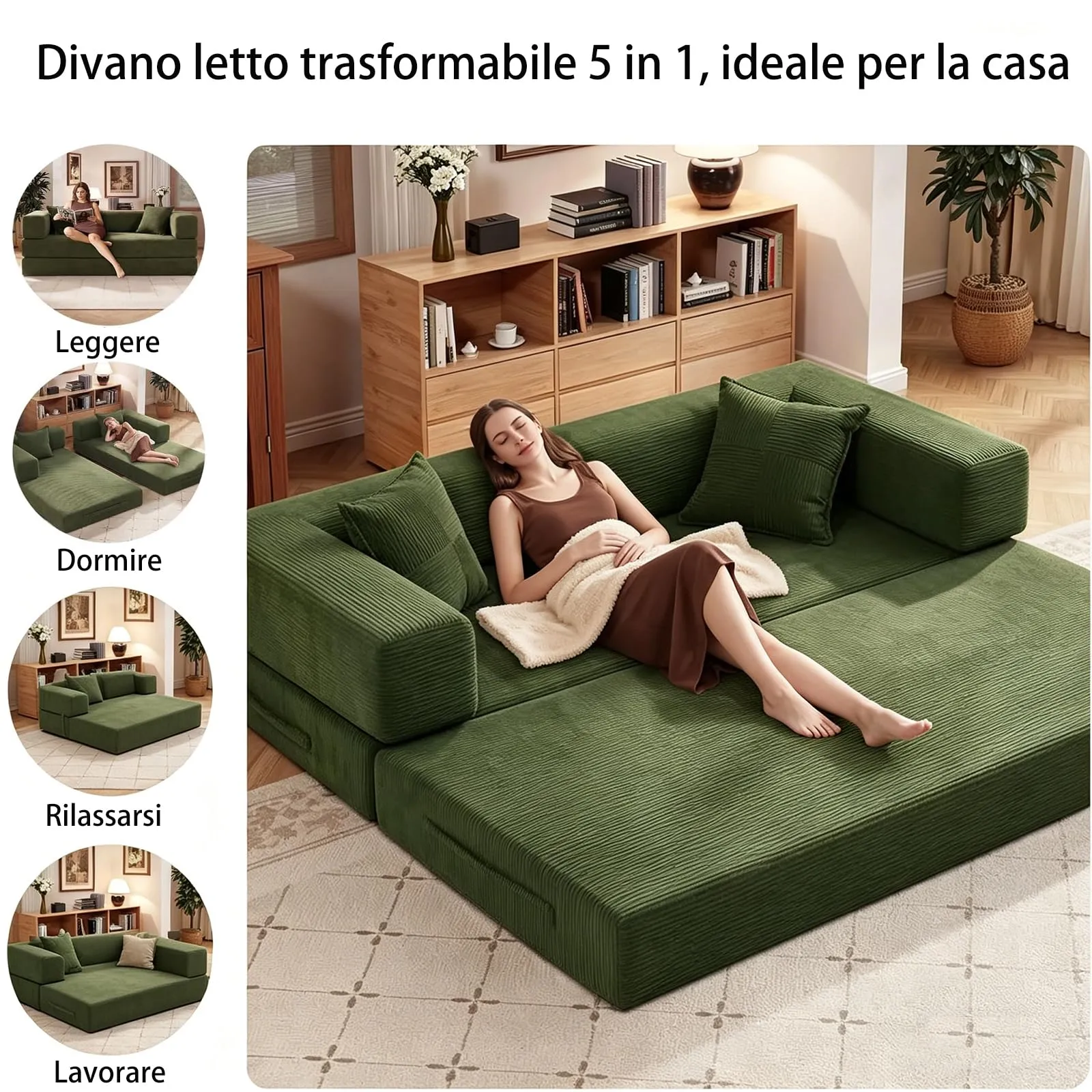 Vipbear Divano letto a 2 posti 160 cm verde K-S61-CO-GN - immagine 3