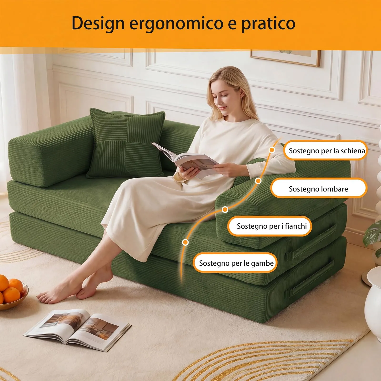Vipbear Divano letto a 2 posti 160 cm verde K-S61-CO-GN - immagine 4