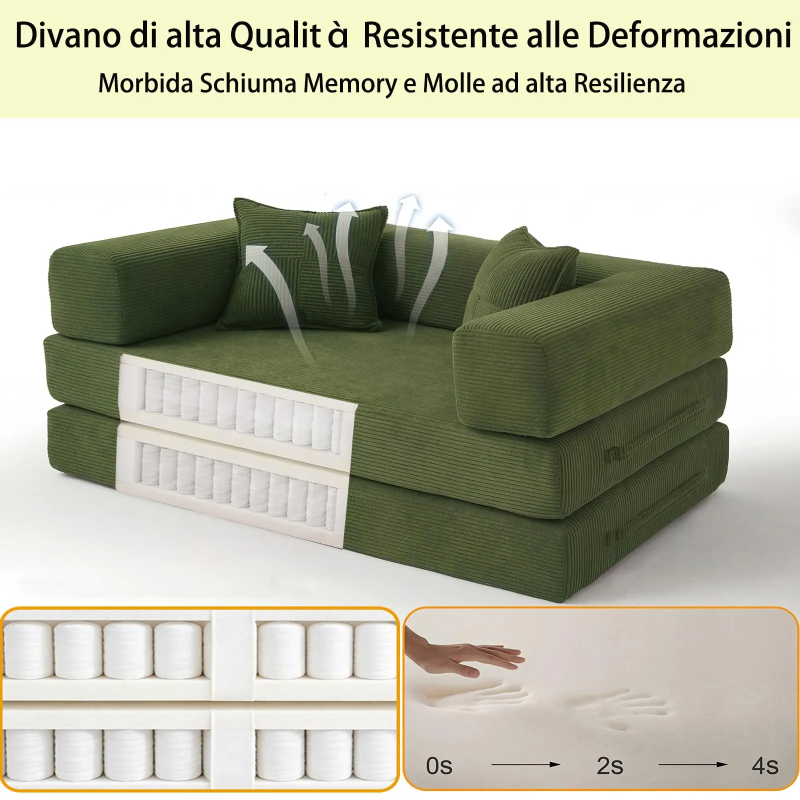 Vipbear Divano letto a 2 posti 160 cm verde K-S61-CO-GN - immagine 5