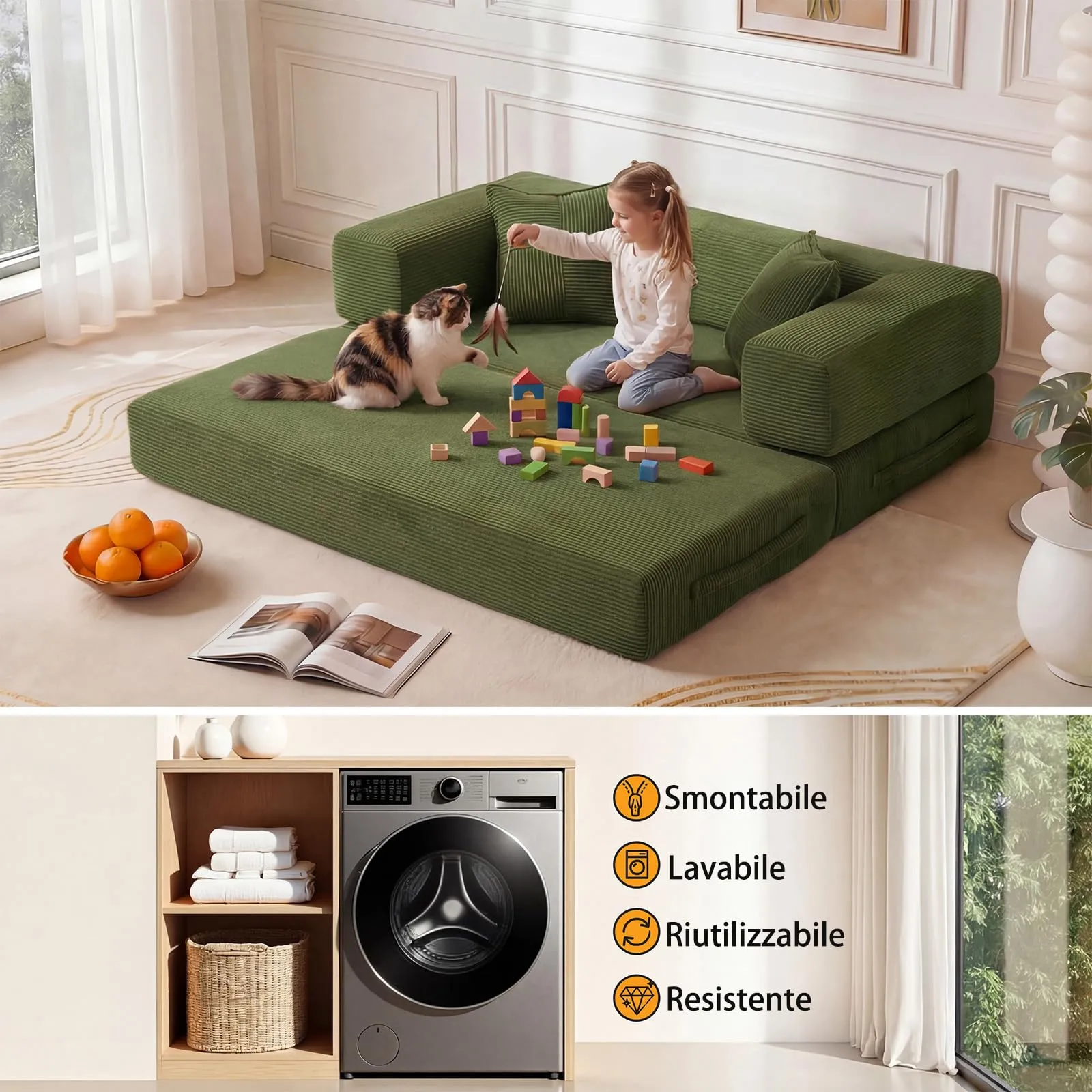 Vipbear Divano letto a 2 posti 160 cm verde K-S61-CO-GN - immagine 7