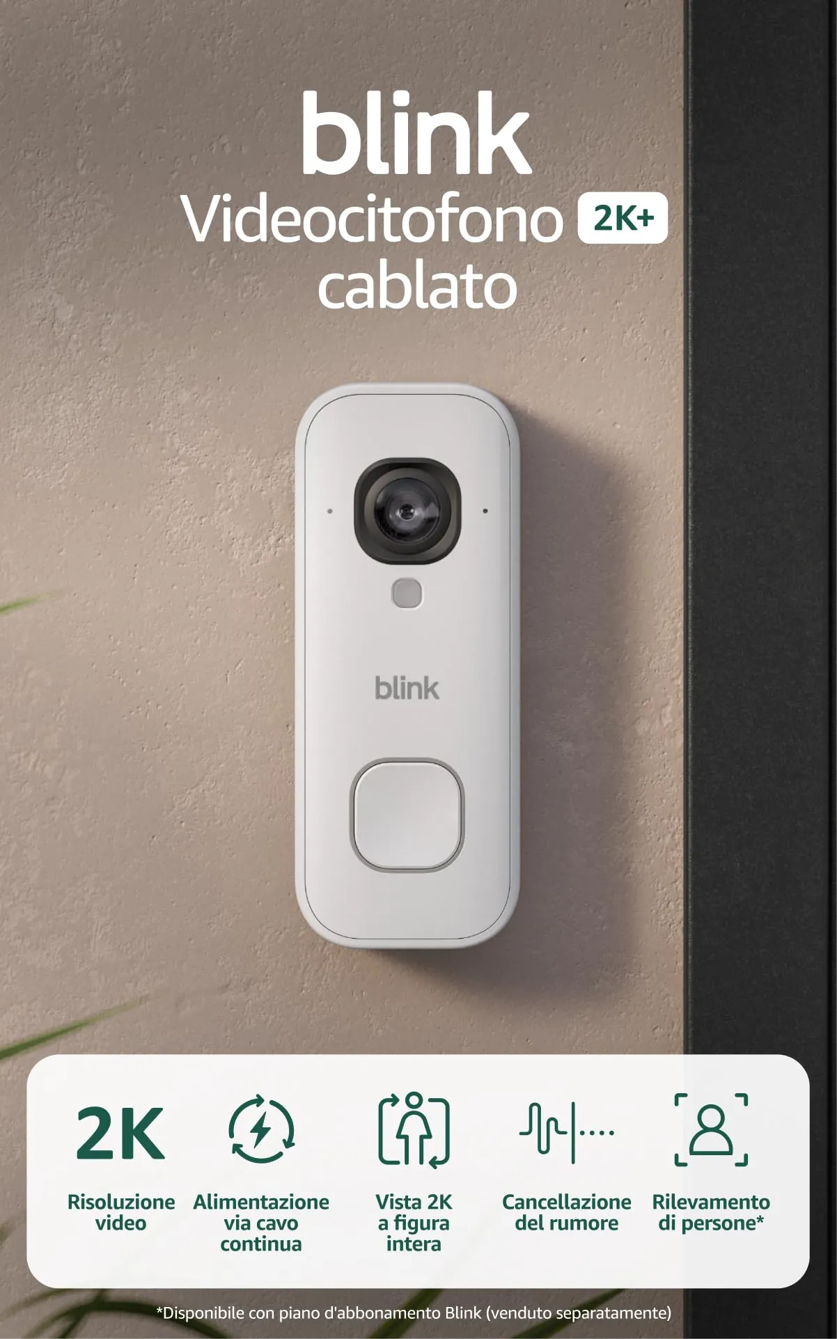 Blink Videocitofono Cablato 2K+ IP65 - Bianco - immagine 2