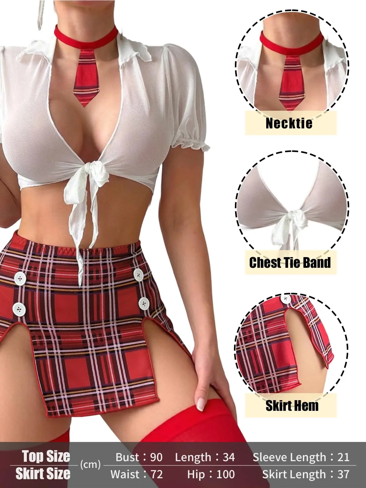 Rayson Completo Intimi Donna Uniforme Studentessa Cosplay Babydoll 5 Pezzi, Bianco - immagine 5
