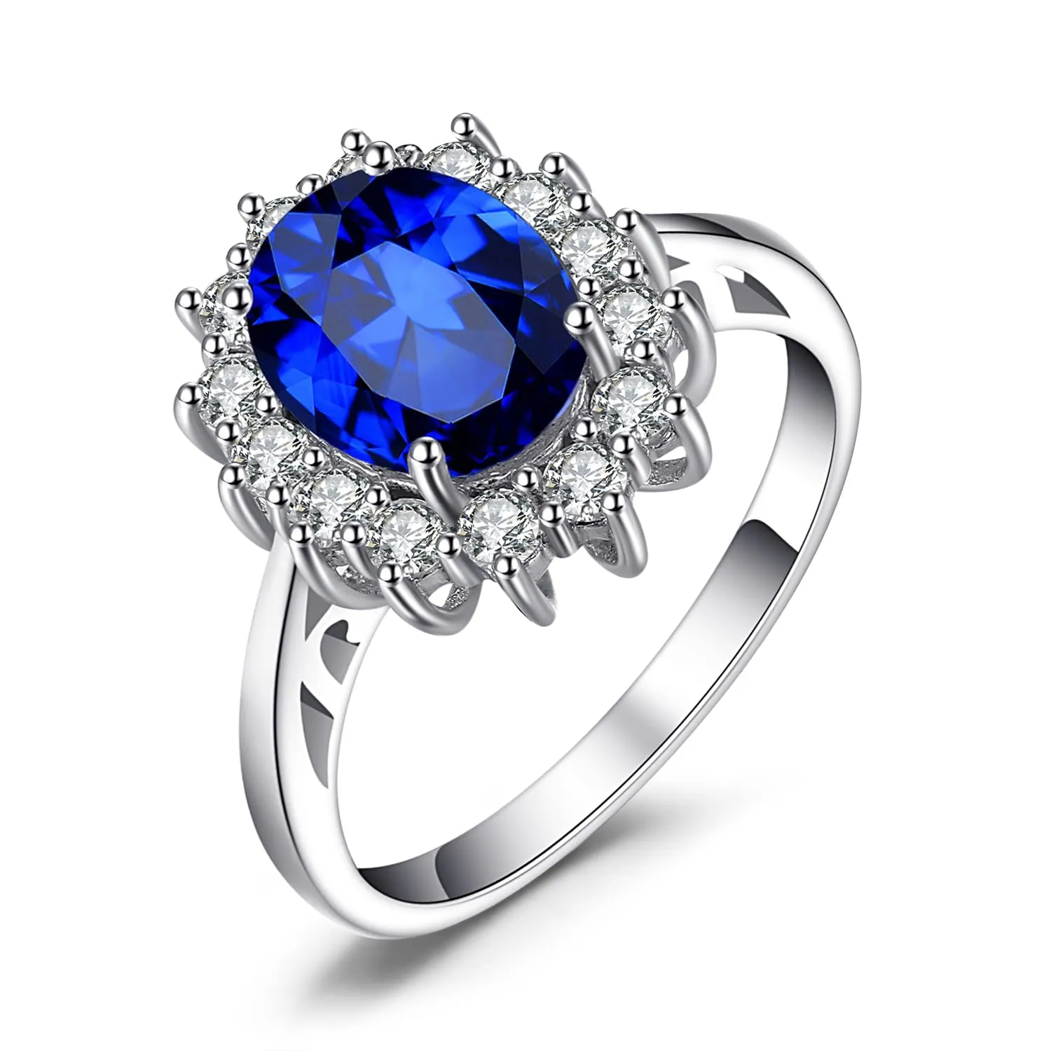 JewelryPalace Anello Kate Middleton e Principessa Diana in Oro Bianco 14K con Royal Blue Created Spinel per Donna - immagine 1