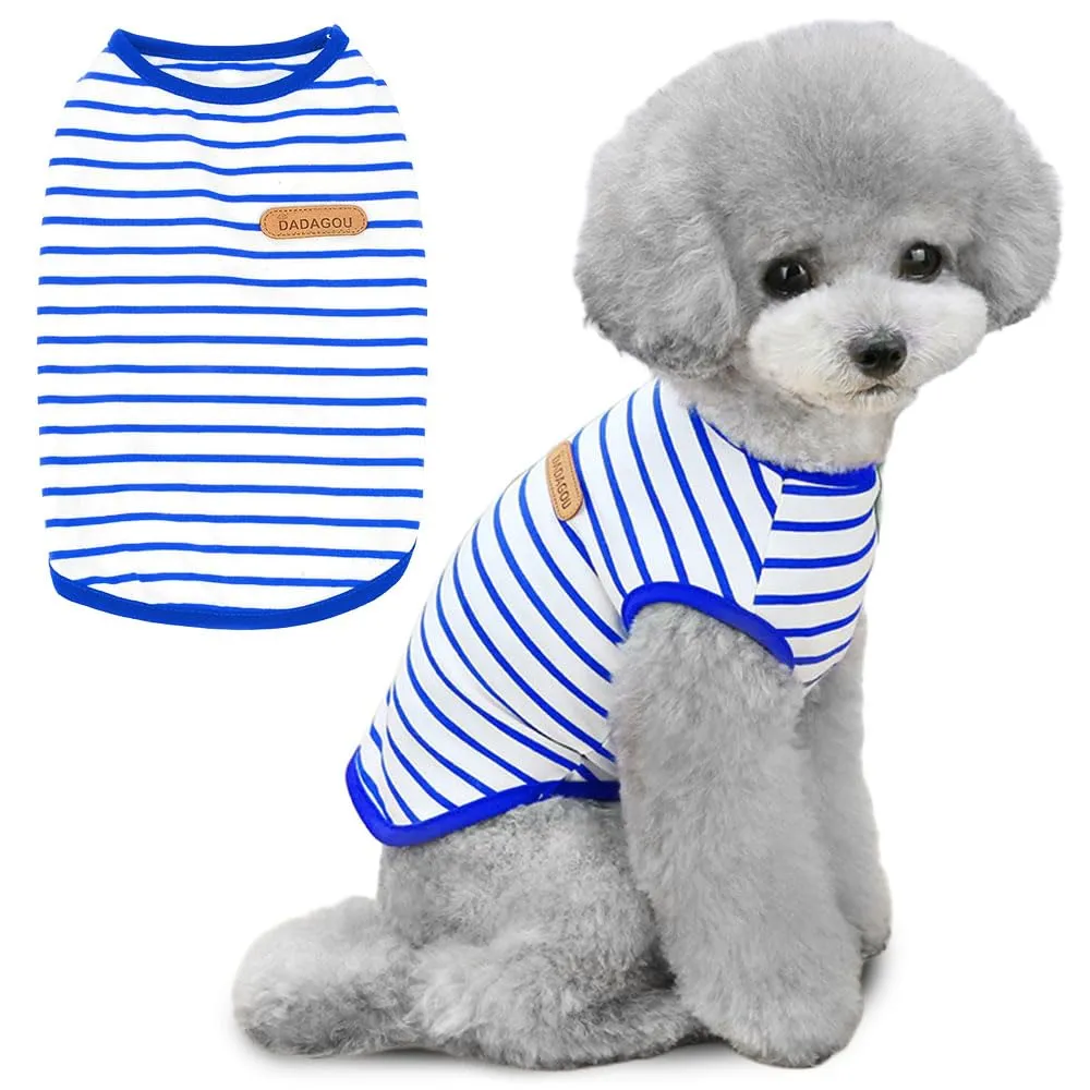 Voarge Maglietta a Strisce per Cani in Cotone, Taglia Medium, Blu - immagine 1