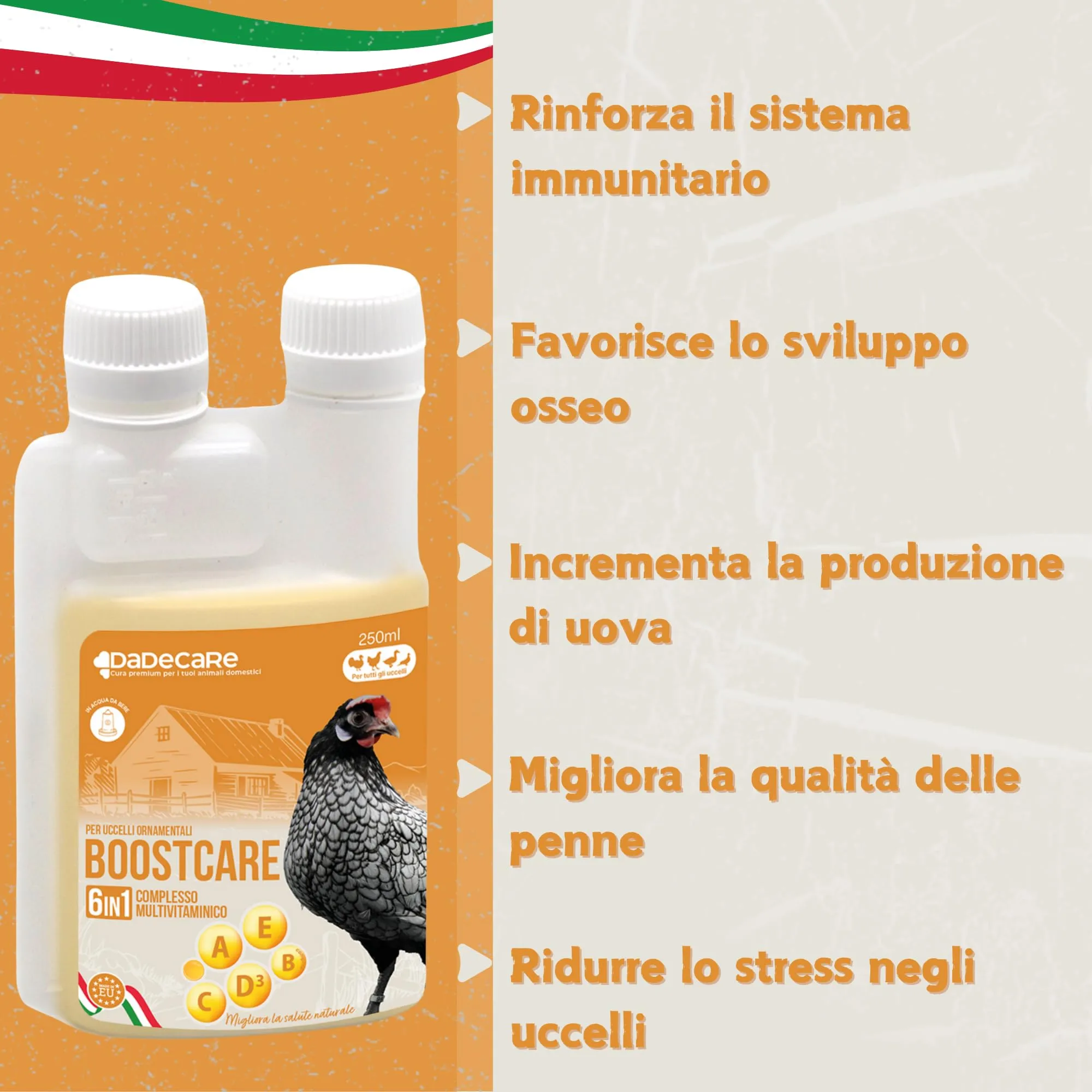 Dadecare Boostcare Multivitaminico 6 in 1 per Uccelli 250ml - immagine 2