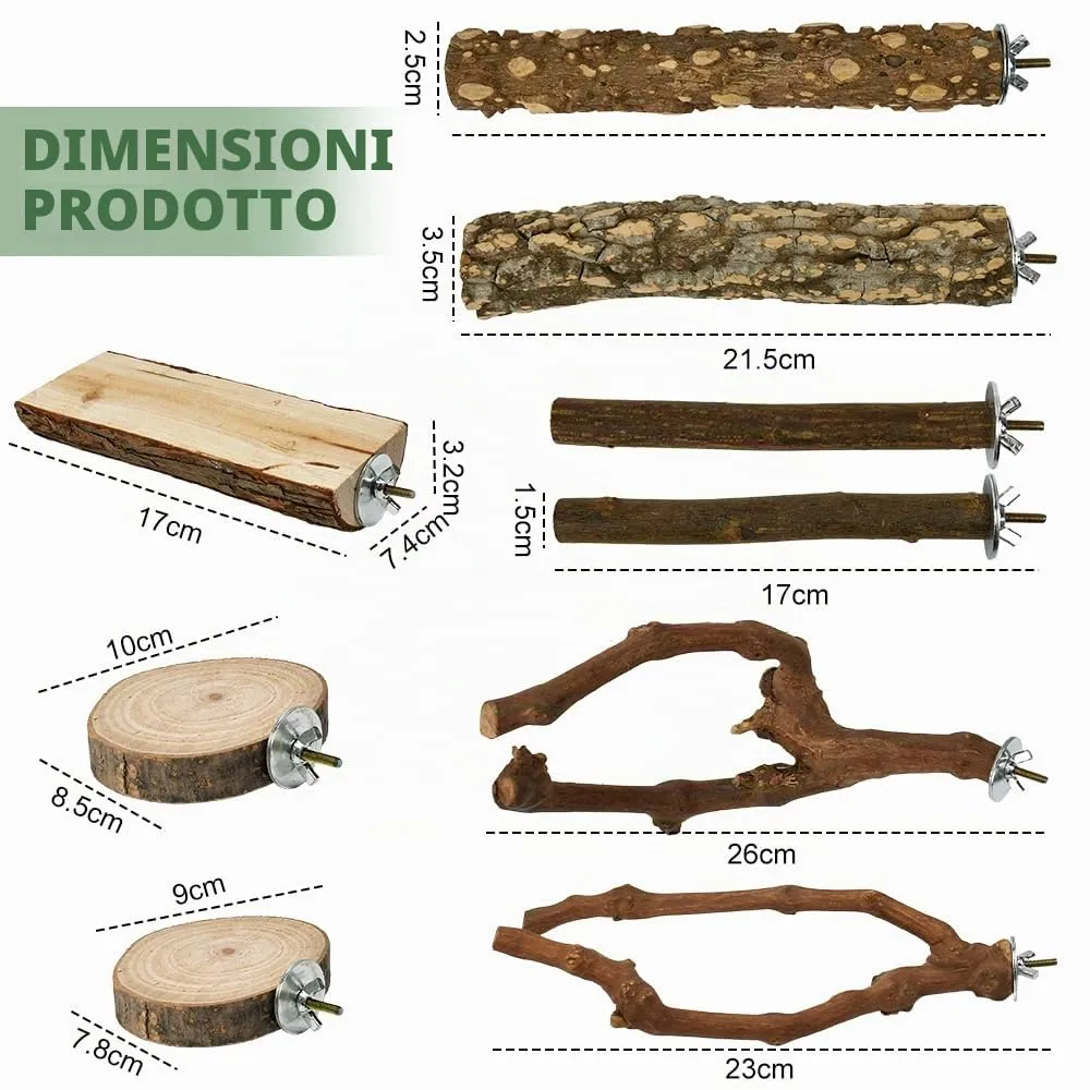 VGECEE Set 9 Posatoi in Legno per Pappagalli - immagine 2