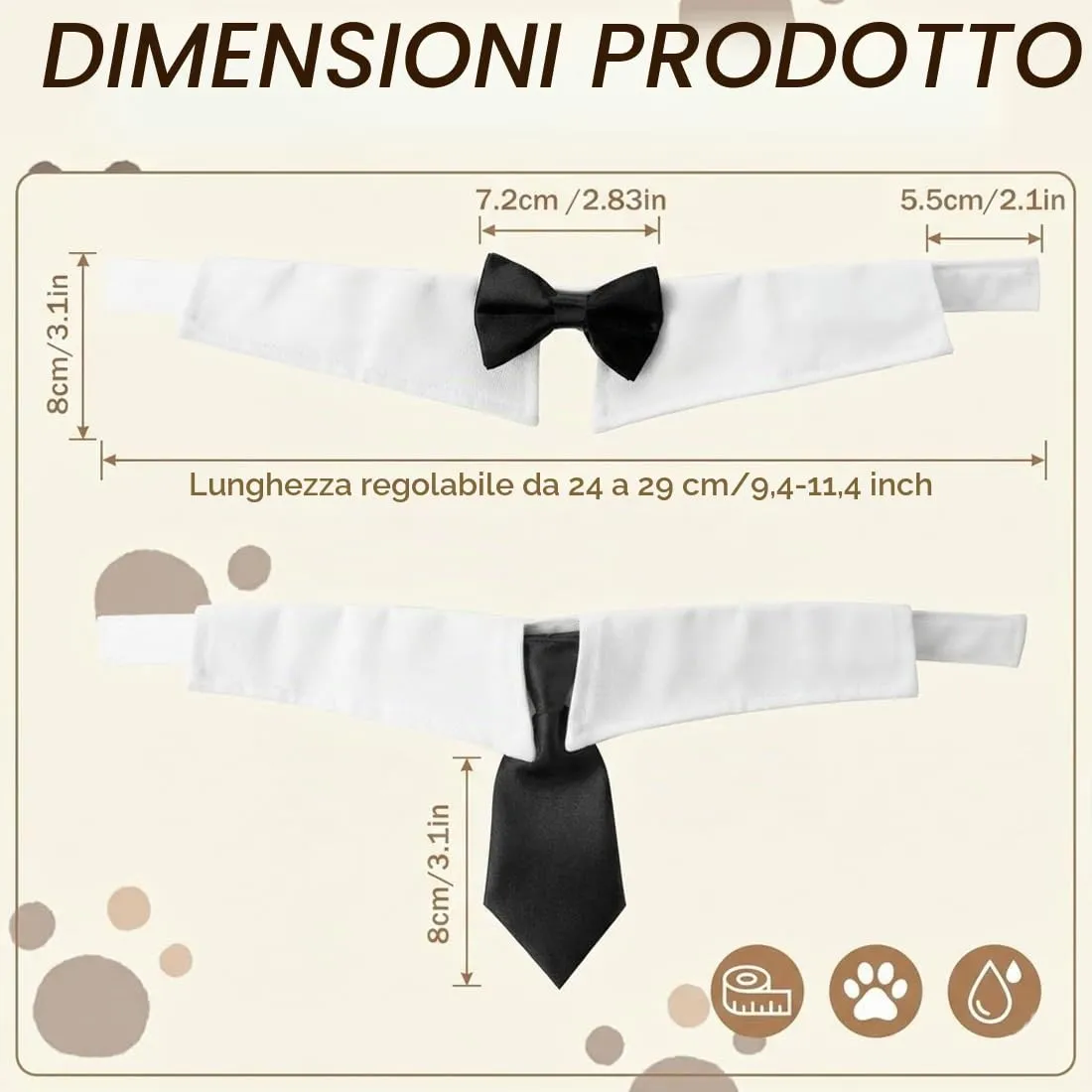 AEUXZA Set Cravatta e Papillon con Colletto Bianco per Cane e Gatto, 2 Pezzi, Regolabile, Nero - immagine 2