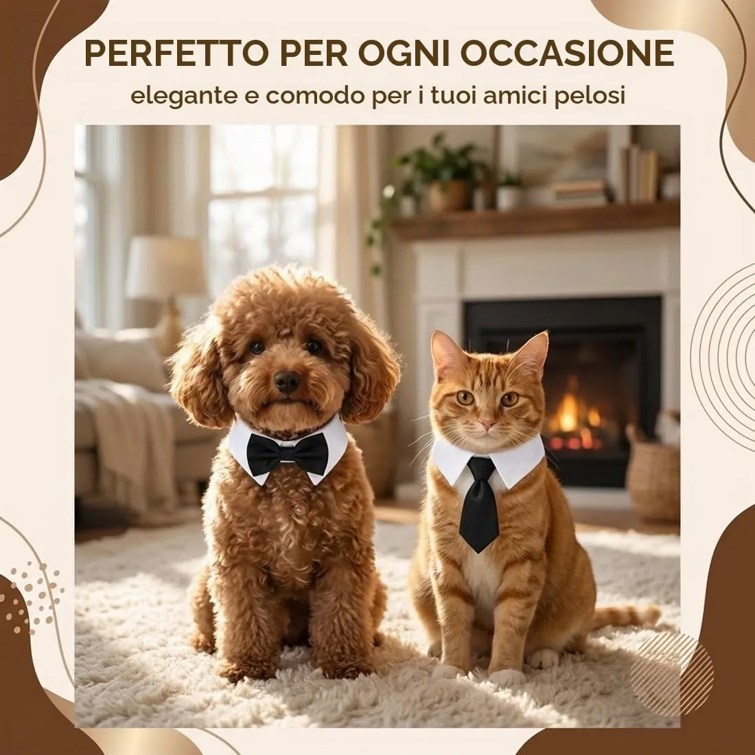 AEUXZA Set Cravatta e Papillon con Colletto Bianco per Cane e Gatto, 2 Pezzi, Regolabile, Nero - immagine 5