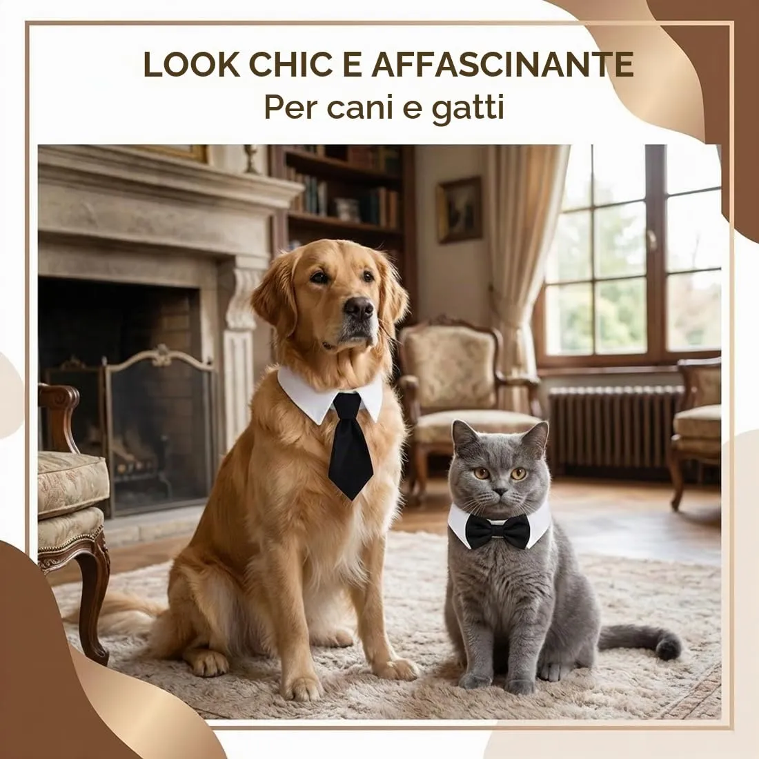 AEUXZA Set Cravatta e Papillon con Colletto Bianco per Cane e Gatto, 2 Pezzi, Regolabile, Nero - immagine 6