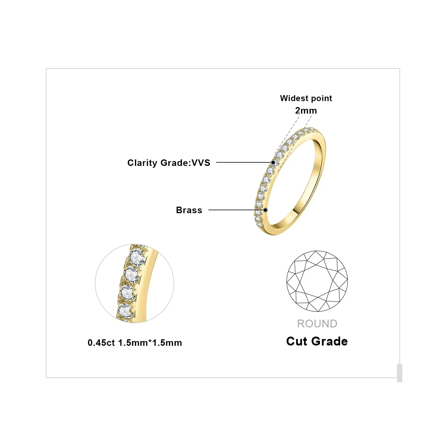JewelryPalace Anello Half Eternity Donna placcato oro giallo 14K con Zirconia Cubica, Taglio Rotondo, Misura 10.5 - immagine 2
