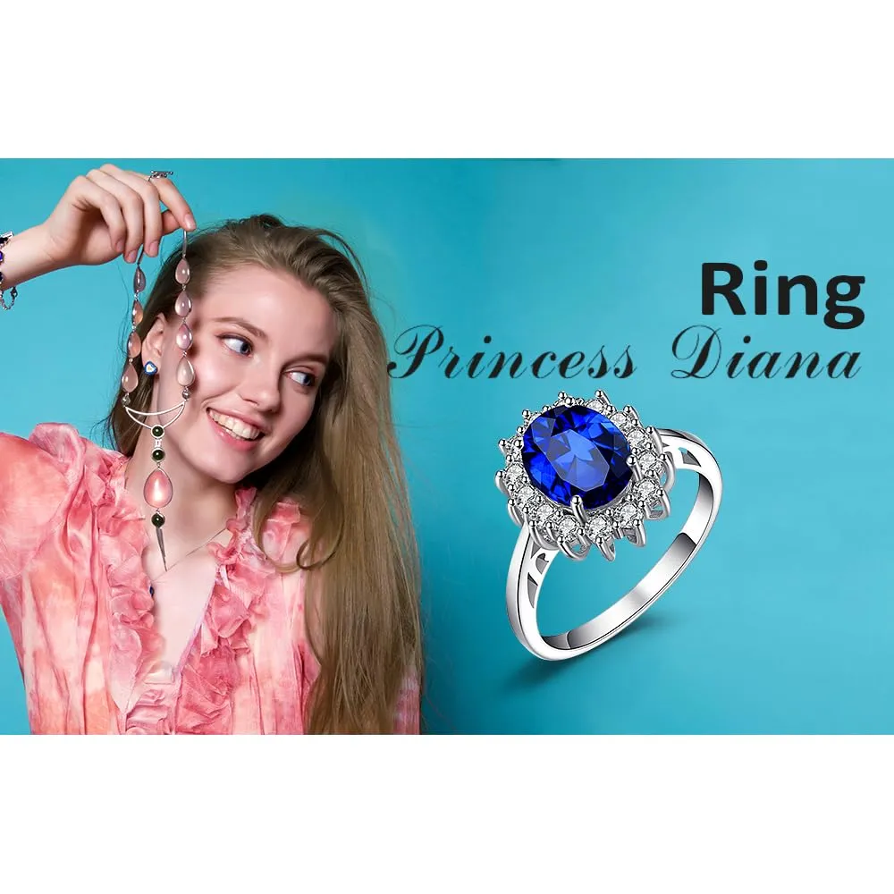 JewelryPalace Anello Kate Middleton in Oro Bianco 14K con Royal Blue Created Spinel per Donna, Misura 17 - immagine 6