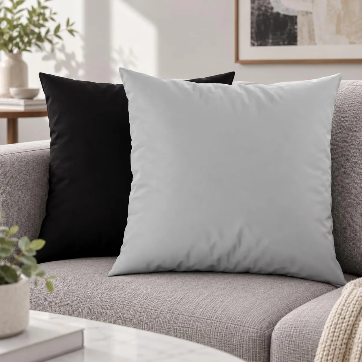 PETTI Artigiani Italiani Coppia di Federe Cuscino 80x80 cm in Microfibra Double Face Nero Grigio Chiaro, Set di 2 - immagine 2