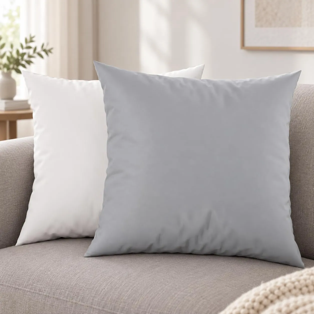 PETTI Artigiani Italiani Coppia di Federe Cuscino 60x60 cm in Microfibra Double Face, Bianco Grigio Chiaro, Set di 2 - immagine 2
