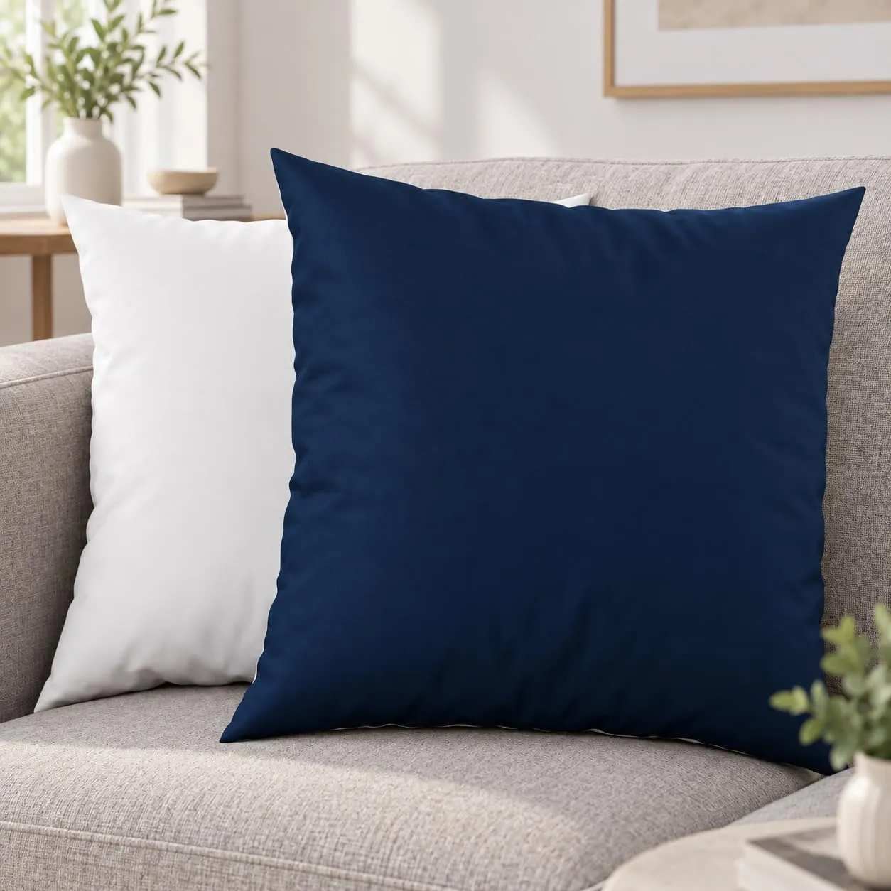 PETTI Artigiani Italiani Coppia di Federe Cuscino 60x60 cm in Microfibra Double Face Bianco Blu Notte, Set di 2 - immagine 2