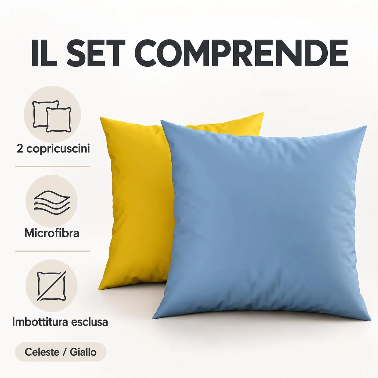 PETTI Artigiani Italiani Coppia di Federe Cuscino 80x80 cm in Microfibra Double Face Celeste Giallo, Set di 2 - immagine 5