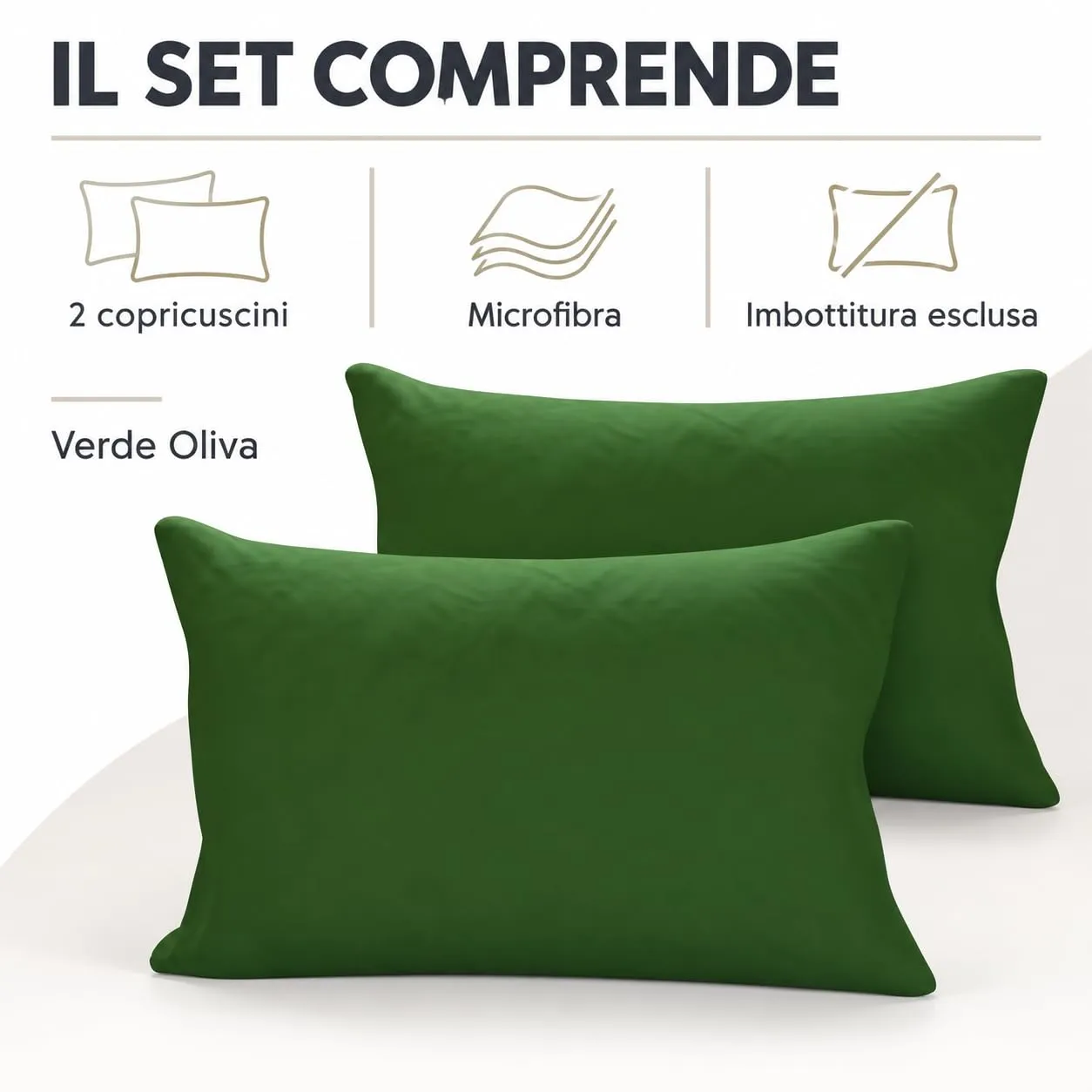 PETTI Artigiani Italiani Coppia di Federe Cuscino 70x50 cm in Microfibra, Verde Oliva, Set di 2 - immagine 5