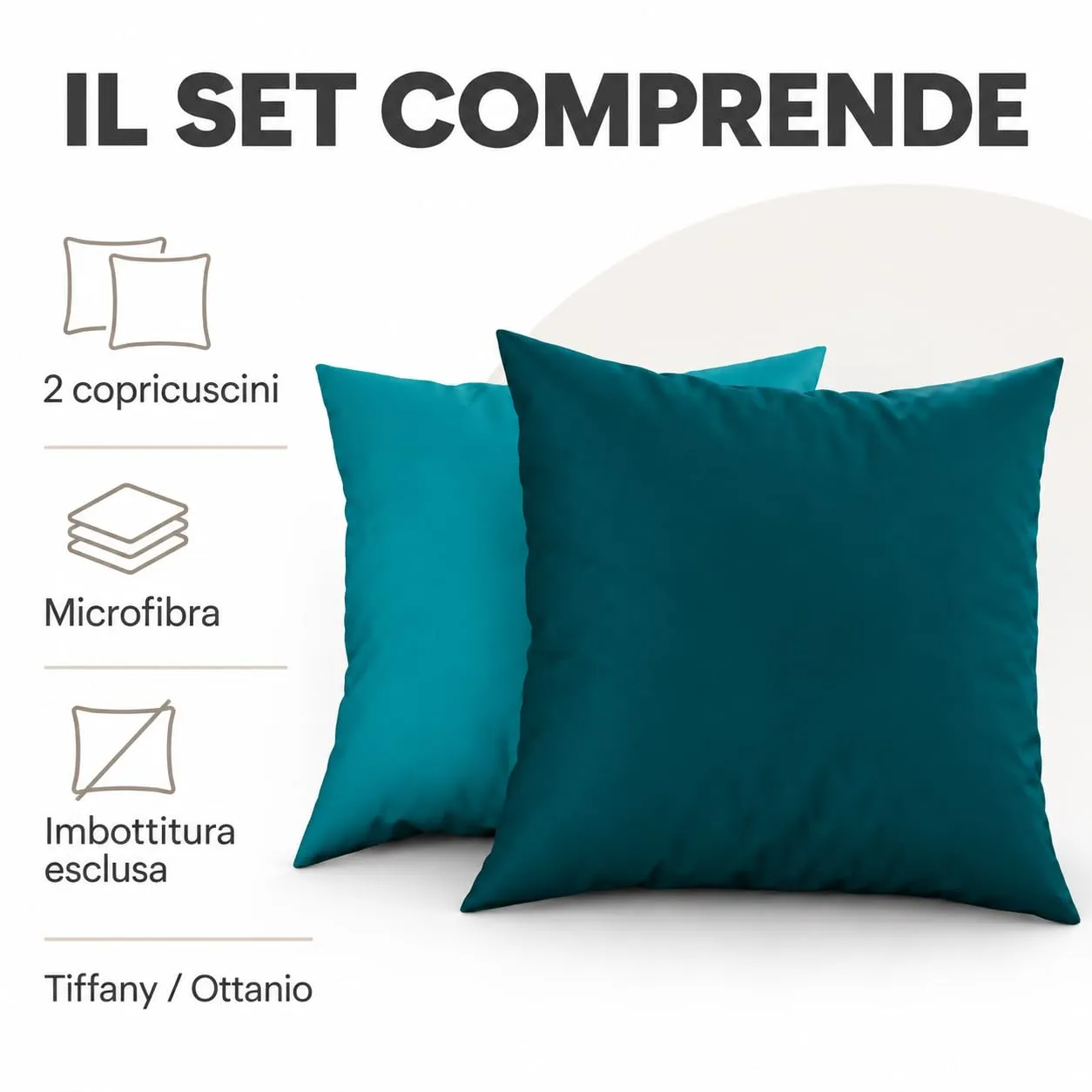 PETTI Artigiani Italiani Federe Cuscino 30x30 cm in Microfibra, Set 2 Fodere Double Face, Tiffany Ottanio - immagine 5