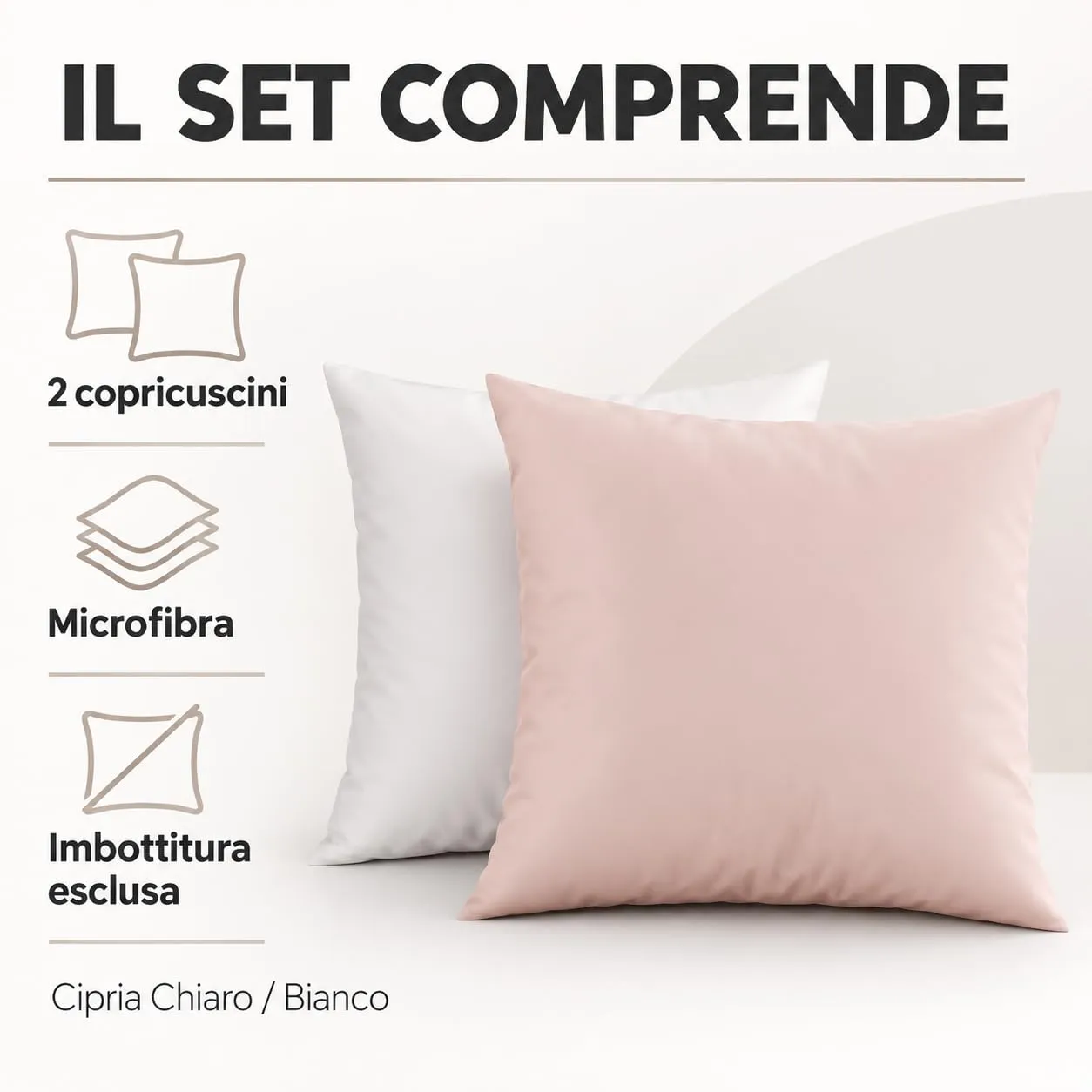 PETTI Artigiani Italiani Federe Cuscino 35x35 cm in Microfibra Double Face, Bianco Cipria Chiaro, Set di 2 - immagine 5
