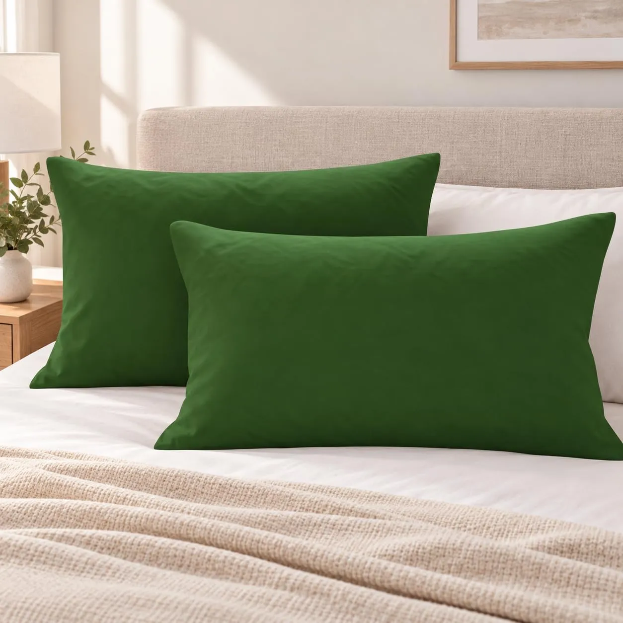 PETTI Artigiani Italiani Federe Cuscino 70x40 cm in Microfibra, Set 2, Verde Oliva - immagine 2
