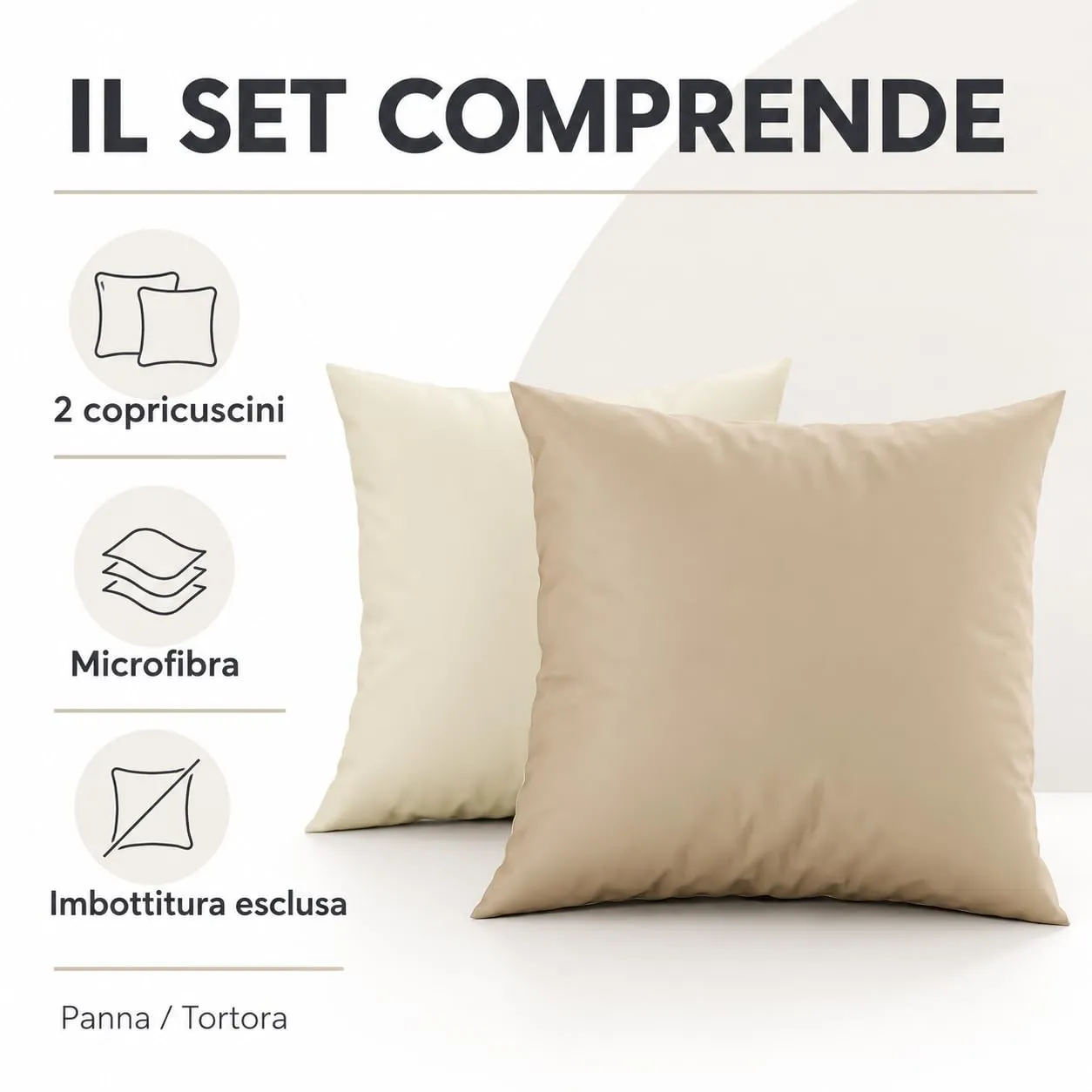 PETTI Artigiani Italiani Coppia di Federe Cuscino 50x50 cm in Microfibra Double Face Panna Tortora, Set di 2 - immagine 5