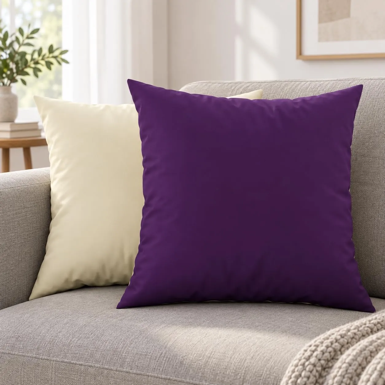 PETTI Artigiani Italiani Federe Cuscino 30x30 cm in Microfibra Double Face, Set 2, Viola Panna - immagine 2