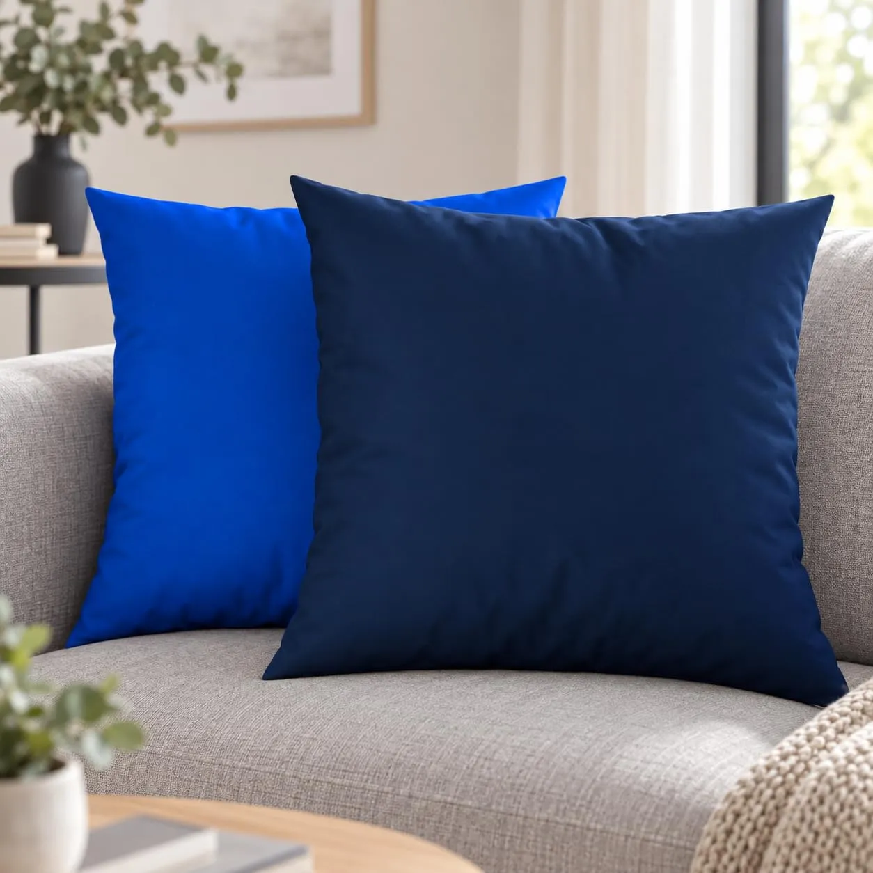 PETTI Artigiani Italiani Federe Cuscino 35x35 cm in Microfibra Double Face, Blu Elettrico e Blu Notte, Set di 2 - immagine 2