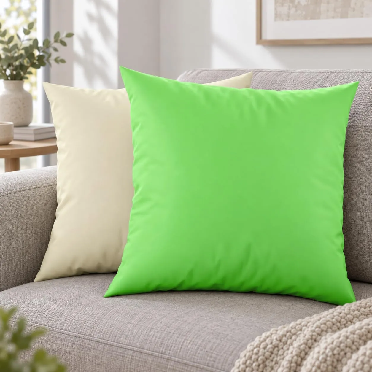 PETTI Artigiani Italiani - Coppia di Federe Cuscino 40x40 cm in Microfibra, Double Face Verde Mela Panna, Set di 2 - immagine 2
