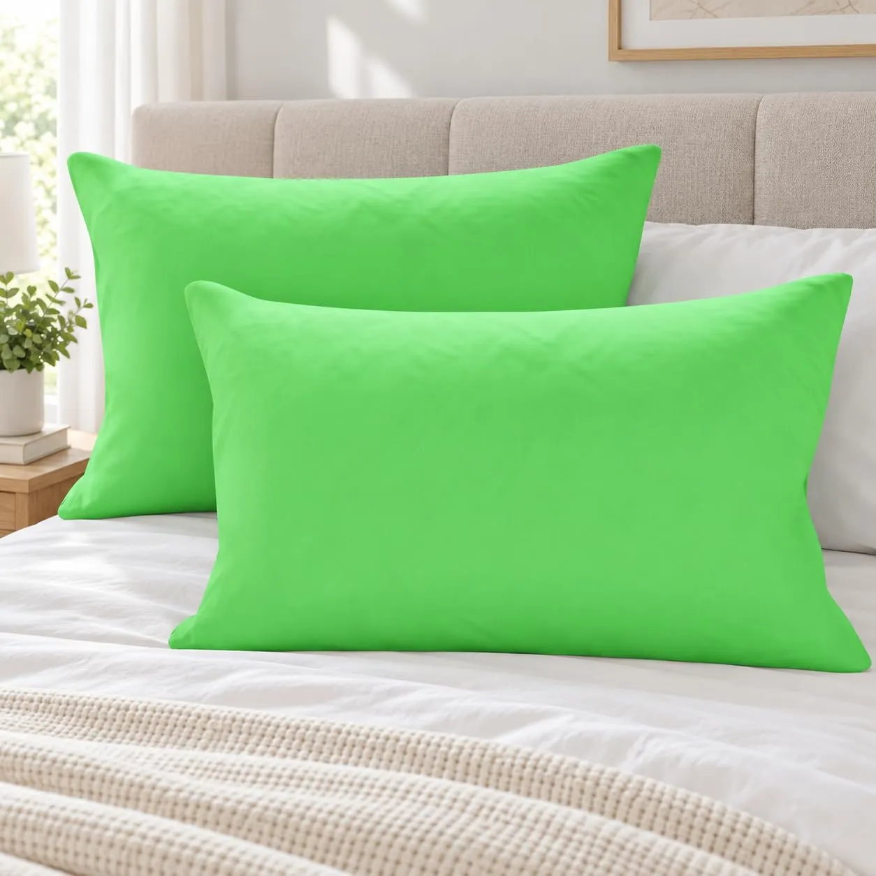 PETTI Artigiani Italiani Coppia di Federe Cuscino 80x40 cm in Microfibra, Verde Mela, Set di 2 - immagine 2