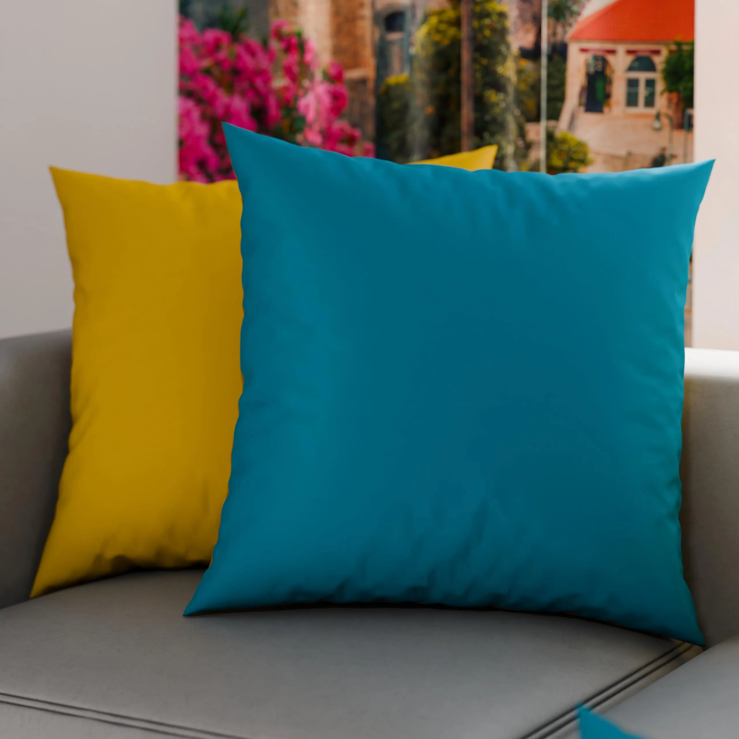 PETTI Artigiani Italiani Federe Cuscino in Microfibra, 80x40 cm, Set di 2, Double Face Celeste Giallo - immagine 1