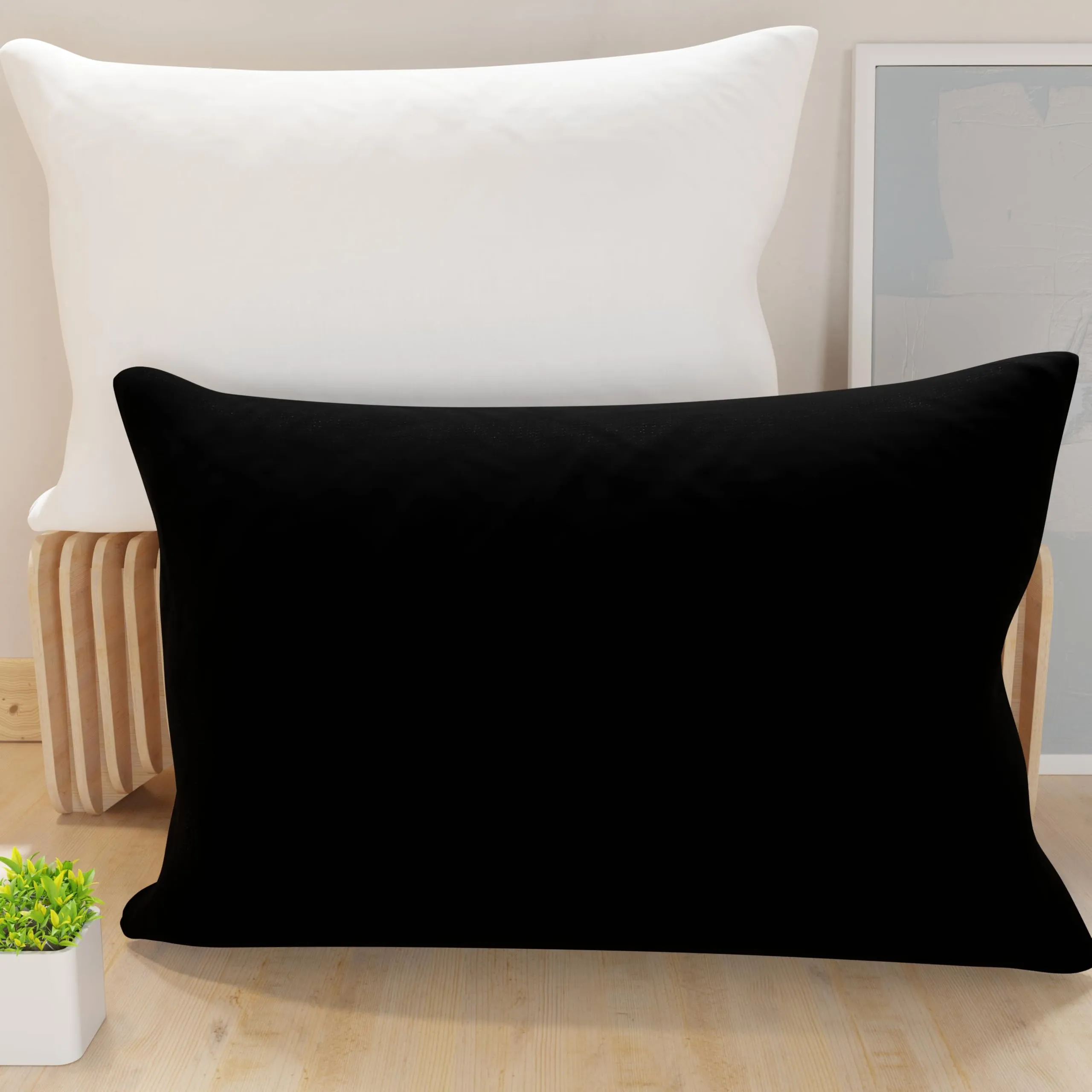 PETTI Artigiani Italiani Coppia di Federe Cuscino 80x40 cm in Microfibra Double Face, Bianco Nero, Set di 2 - immagine 1
