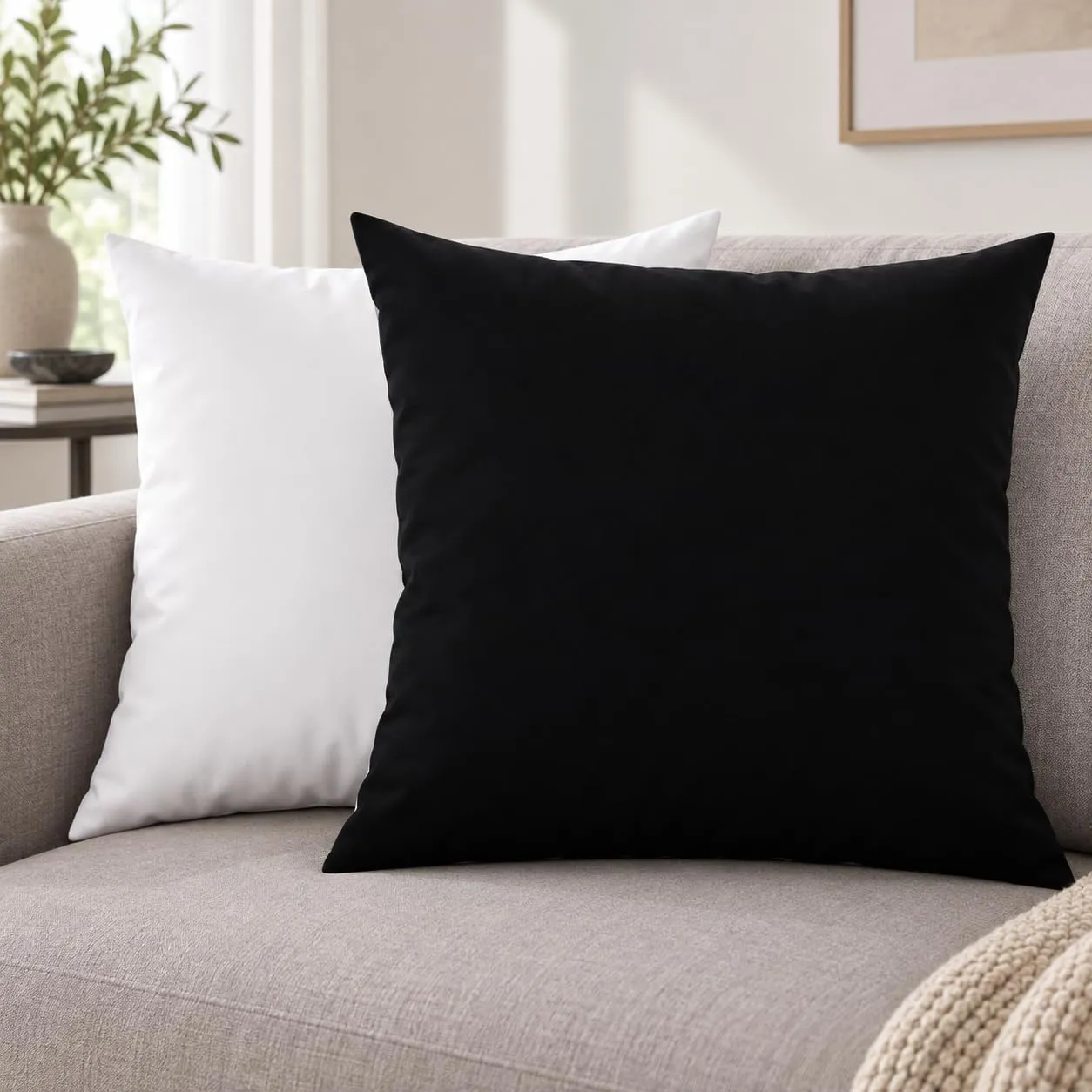 PETTI Artigiani Italiani - Set 2 Federe per Cuscini 60x60 cm in Microfibra Double Face, Bianco Nero - immagine 2
