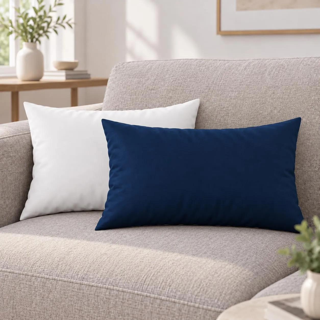 PETTI Artigiani Italiani Coppia di Federe Cuscino 50x30 cm in Microfibra Double Face, Bianco Blu Notte, Set di 2 - immagine 2