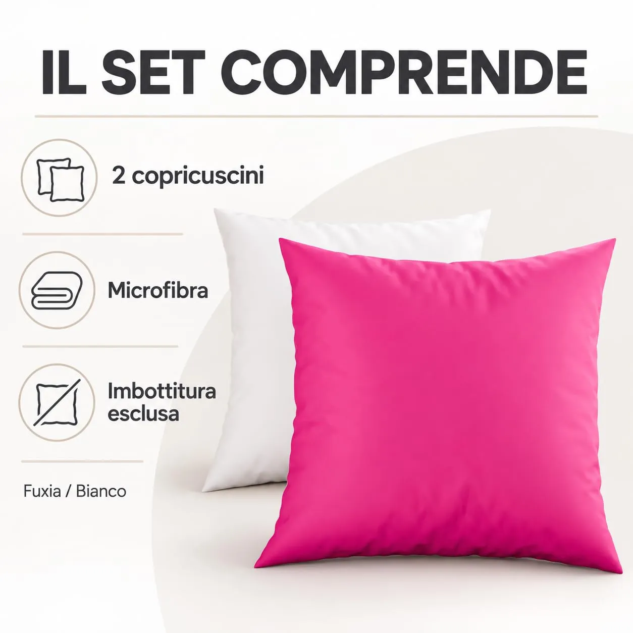 PETTI Artigiani Italiani - Set 2 Federe Cuscino 60x60 cm in Microfibra Double Face Fucsia Bianco - immagine 5