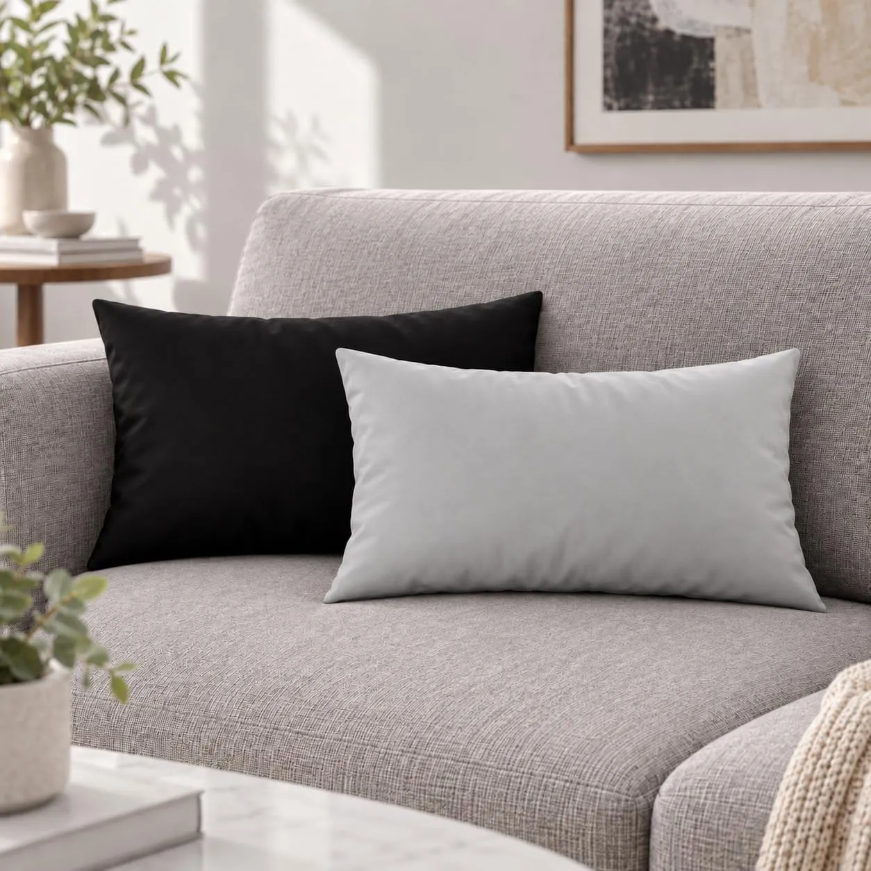 PETTI Artigiani Italiani Coppia di Federe Cuscino 50x30 cm in Microfibra Double Face, Nero Grigio Chiaro, Set di 2 - immagine 2