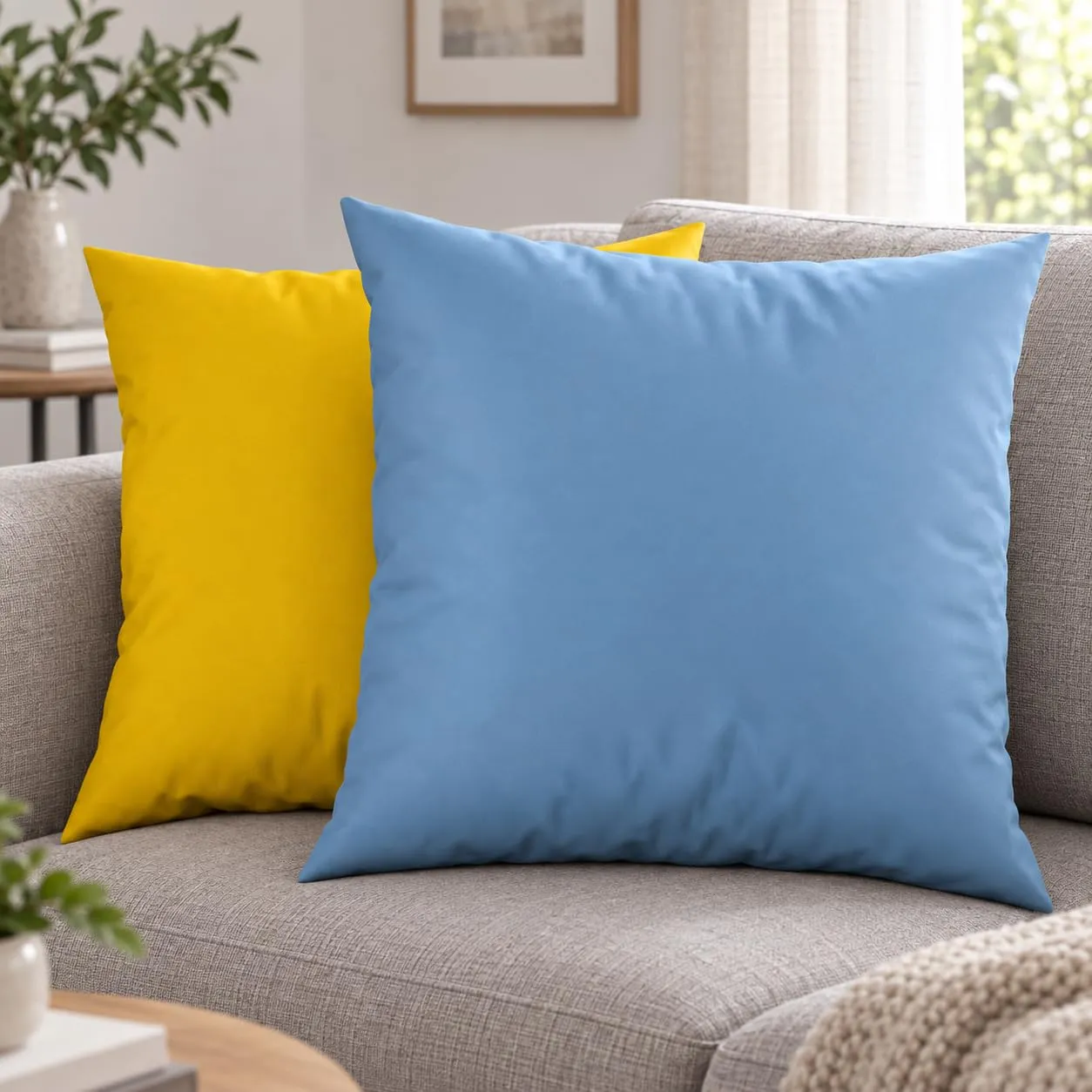 PETTI Artigiani Italiani Coppia di Federe Cuscino 35x35 cm in Microfibra Double Face Celeste Giallo, Set di 2 - immagine 2