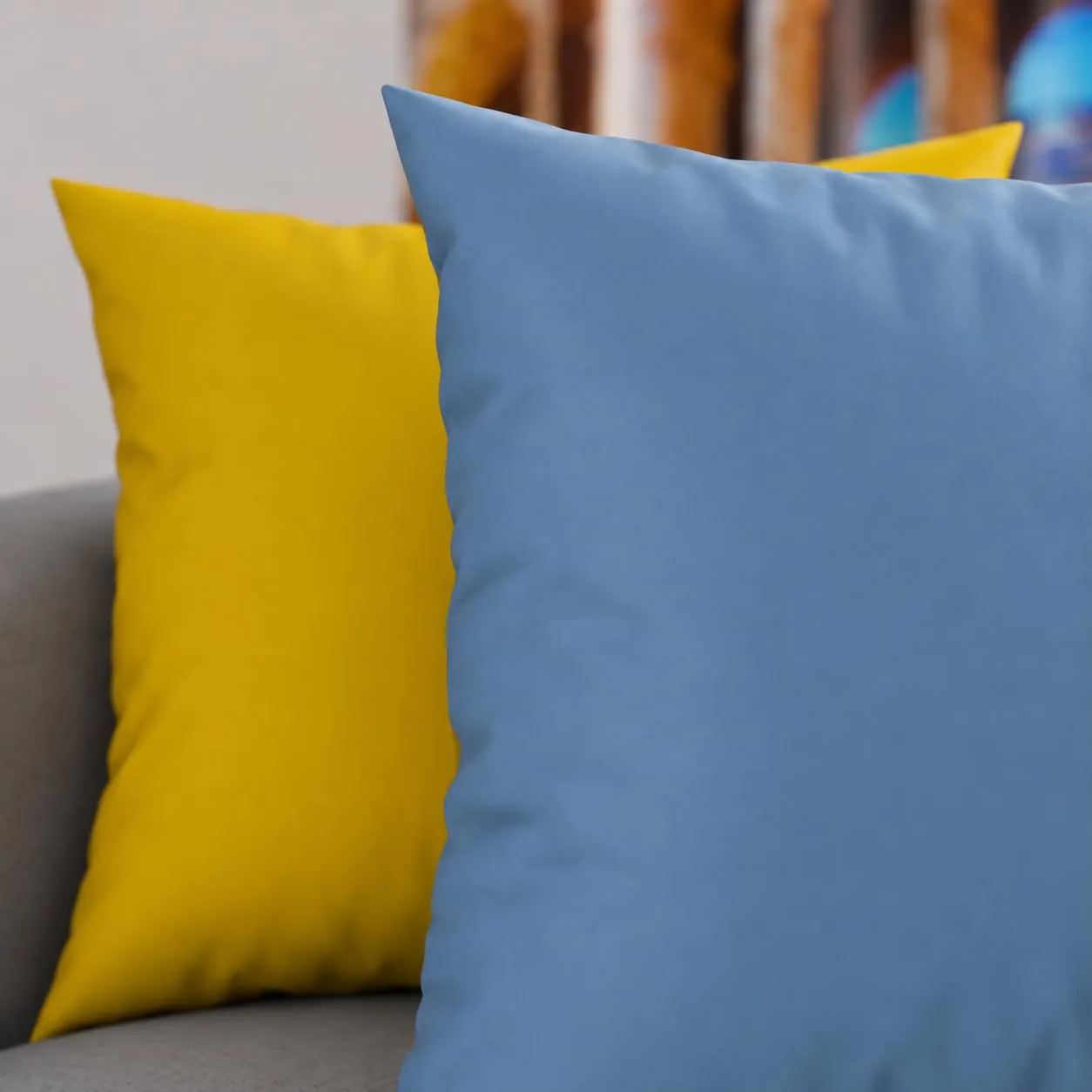PETTI Artigiani Italiani Coppia di Federe Cuscino 35x35 cm in Microfibra Double Face Celeste Giallo, Set di 2 - immagine 3