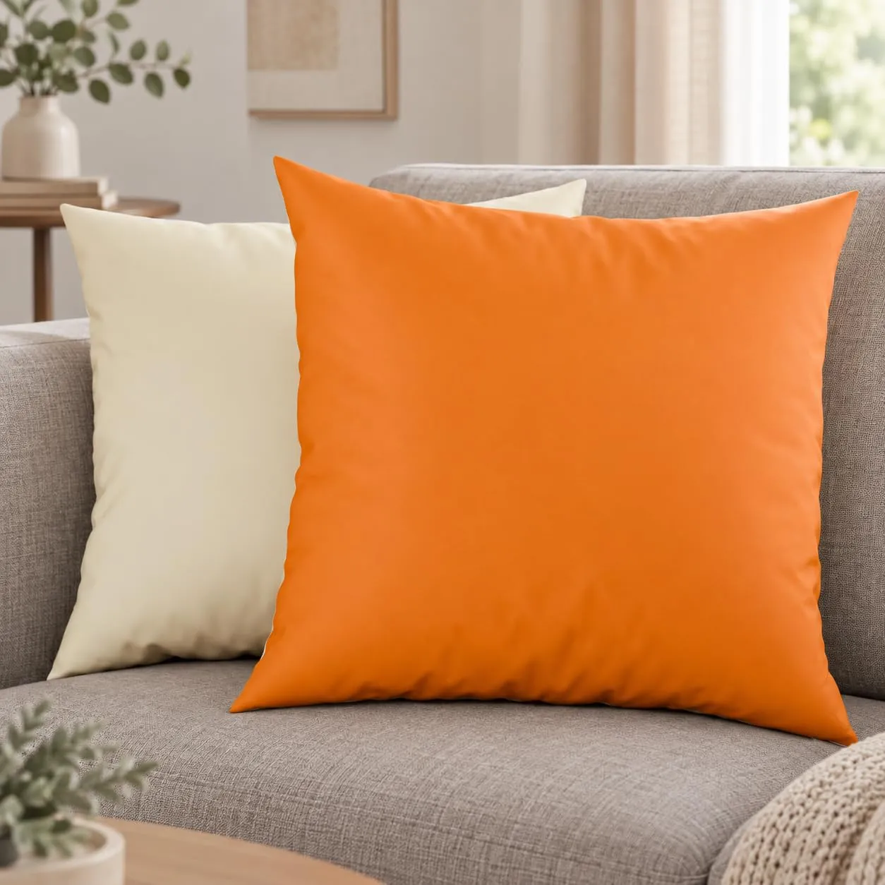 PETTI Artigiani Italiani Coppia di Federe Cuscino 40x40 cm in Microfibra Double Face Arancione Panna, Set di 2 - immagine 2