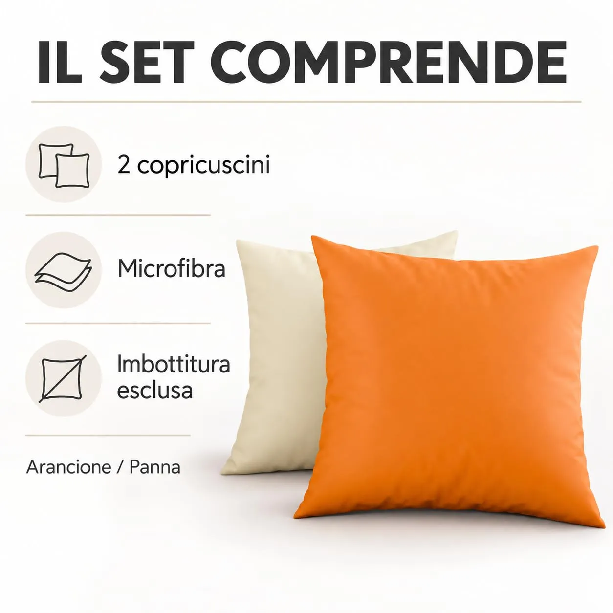 PETTI Artigiani Italiani Coppia di Federe Cuscino 40x40 cm in Microfibra Double Face Arancione Panna, Set di 2 - immagine 5