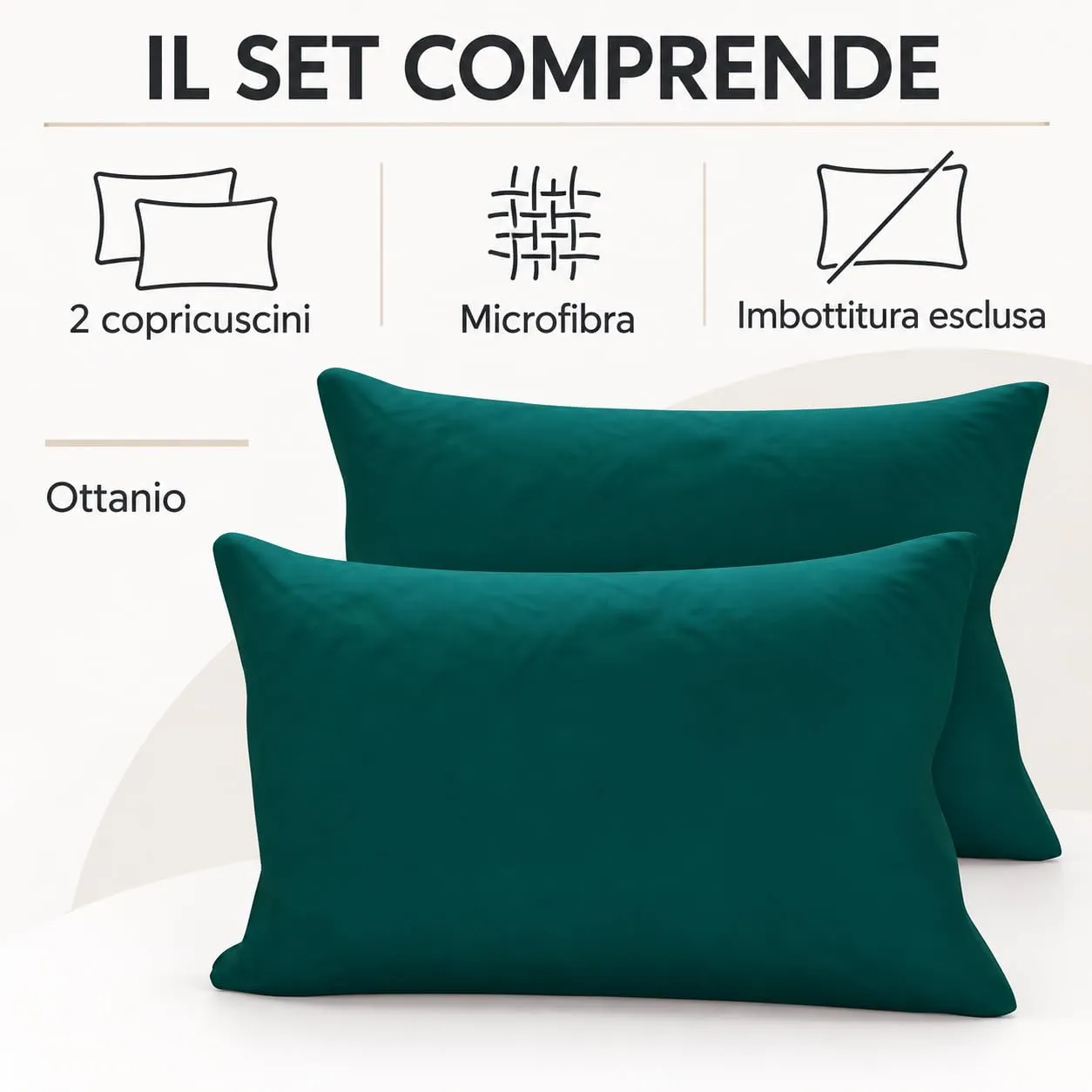 PETTI Artigiani Italiani - Coppia di Federe Cuscino 70x50 cm in Microfibra, Tinta Unita Ottanio, Set 2 - immagine 5