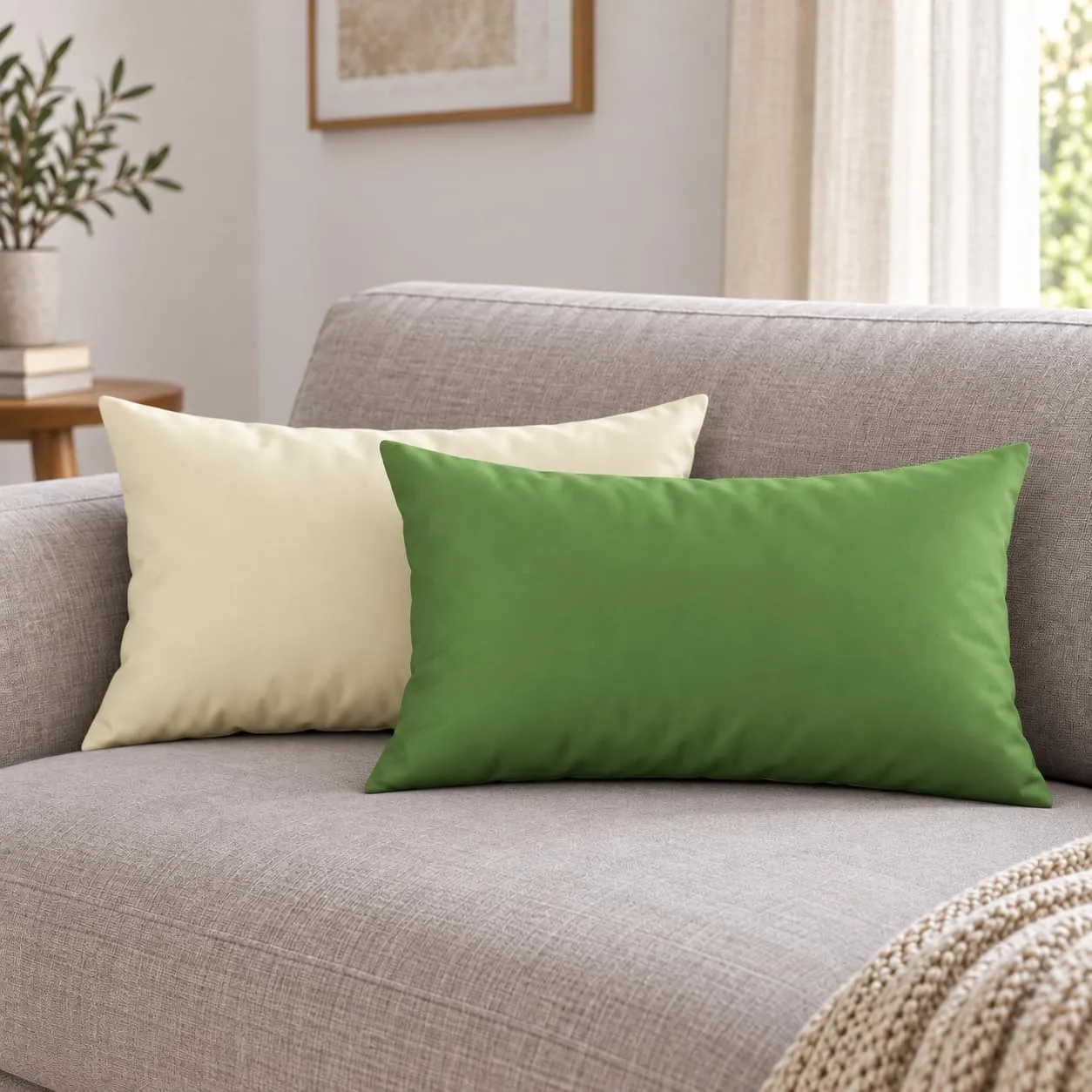 PETTI Artigiani Italiani Coppia di Federe Cuscino 50x30 cm in Microfibra Double Face, Verde Oliva Panna, Set 2 - immagine 2