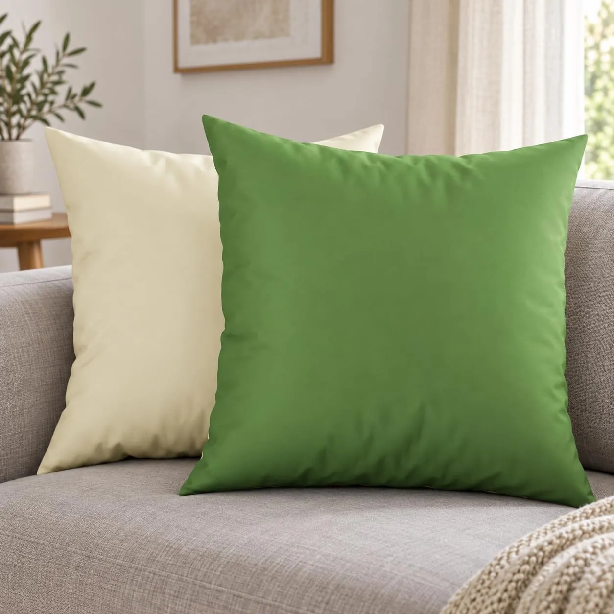 PETTI Artigiani Italiani Coppia di Federe Cuscino 35x35 cm in Microfibra Double Face Verde Oliva Panna, Set di 2 - immagine 2