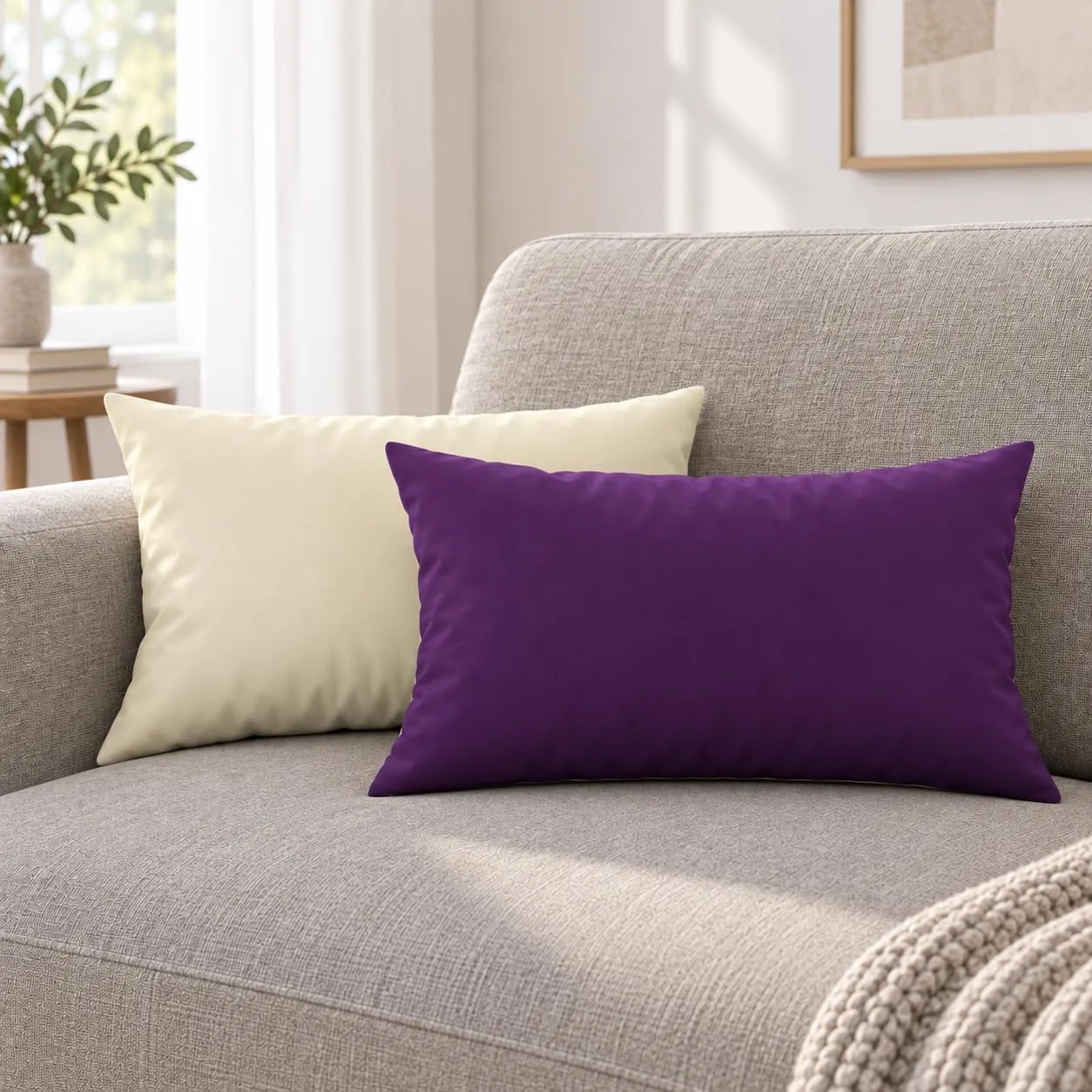 PETTI Artigiani Italiani - Coppia di Federe Cuscino 50x30 cm in Microfibra Double Face, Viola Panna, Set di 2 - immagine 2