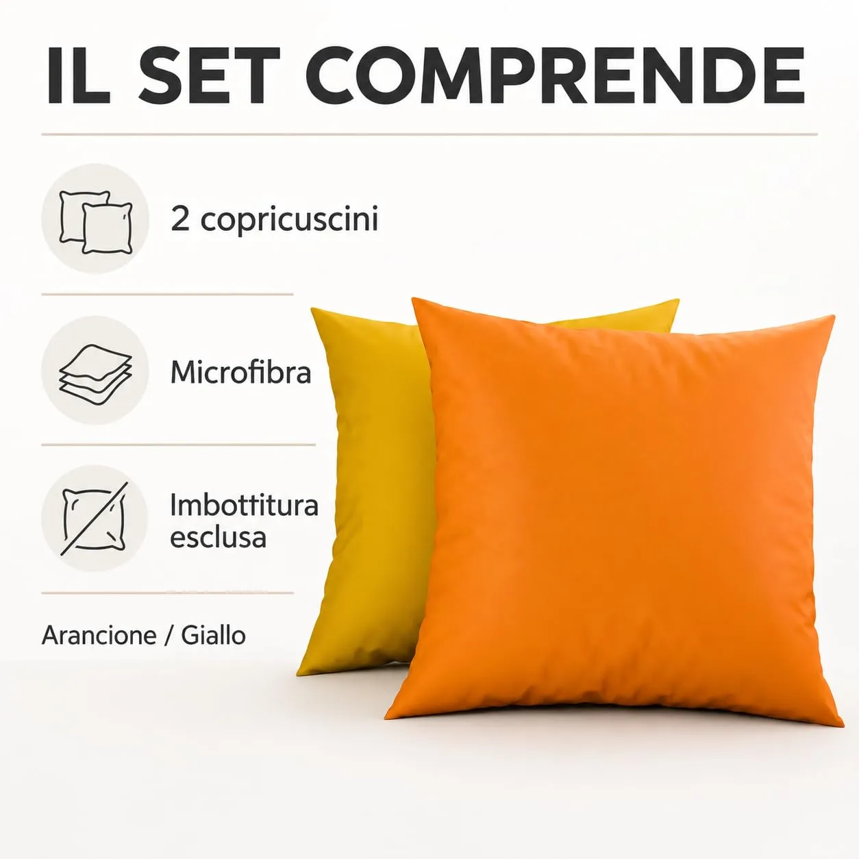 PETTI Artigiani Italiani - Set 2 Federe Cuscino 65x65 cm in Microfibra Double Face Arancione Giallo - immagine 5