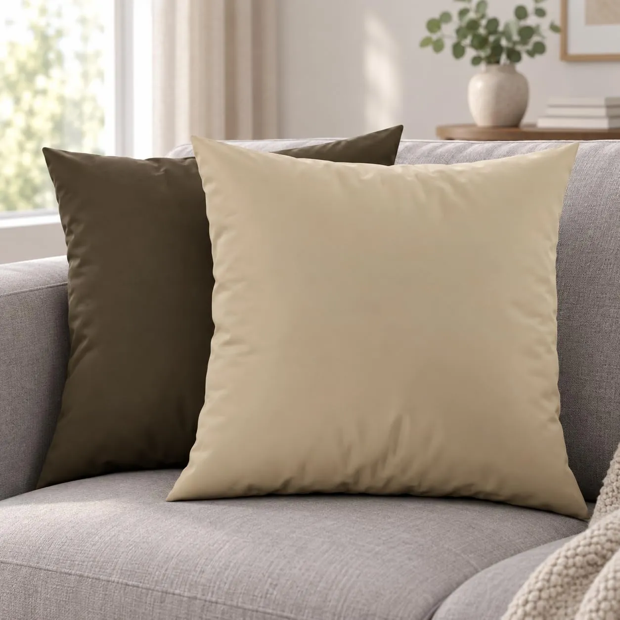 PETTI Artigiani Italiani - Coppia di Federe Cuscino 40x40 cm in Microfibra, Double Face Tortora Fango, Set di 2 - immagine 2