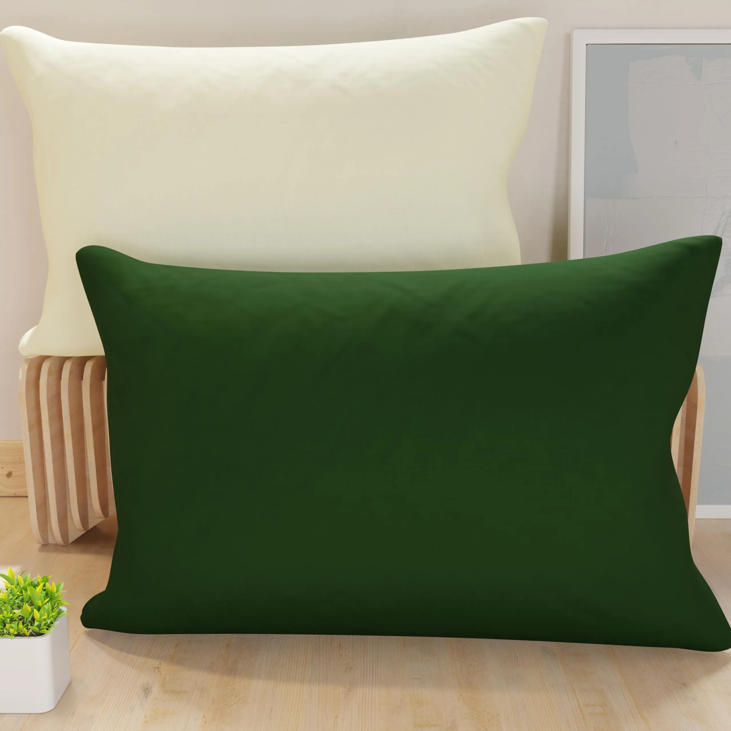 PETTI Artigiani Italiani Coppia di Federe Cuscino 80x40 cm in Microfibra Double Face, Verde Oliva Panna, Set di 2 - immagine 1