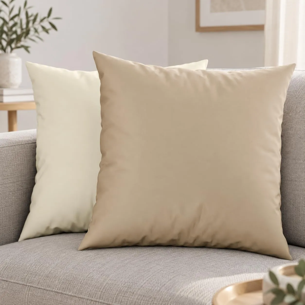 PETTI Artigiani Italiani - Coppia di Federe Cuscino 80x80 cm in Microfibra Double Face, Panna Tortora - immagine 2