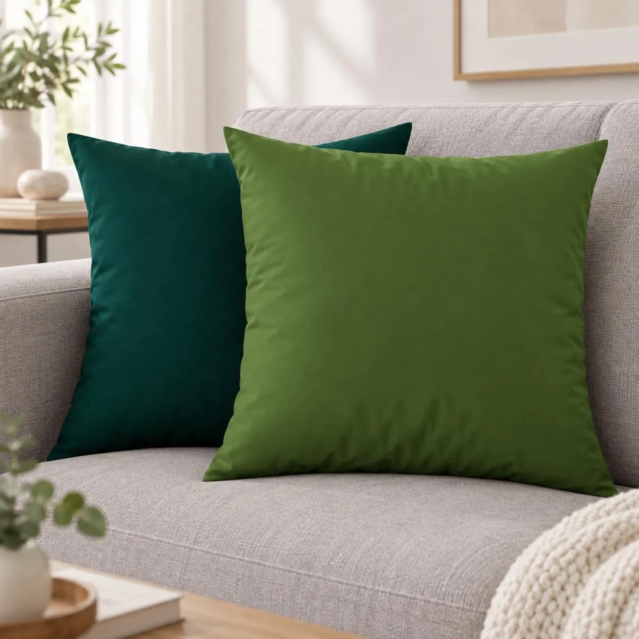 PETTI Artigiani Italiani Coppia di Federe Cuscino 45x45 cm in Microfibra Double Face Verde Oliva Smeraldo, Set di 2 - immagine 2