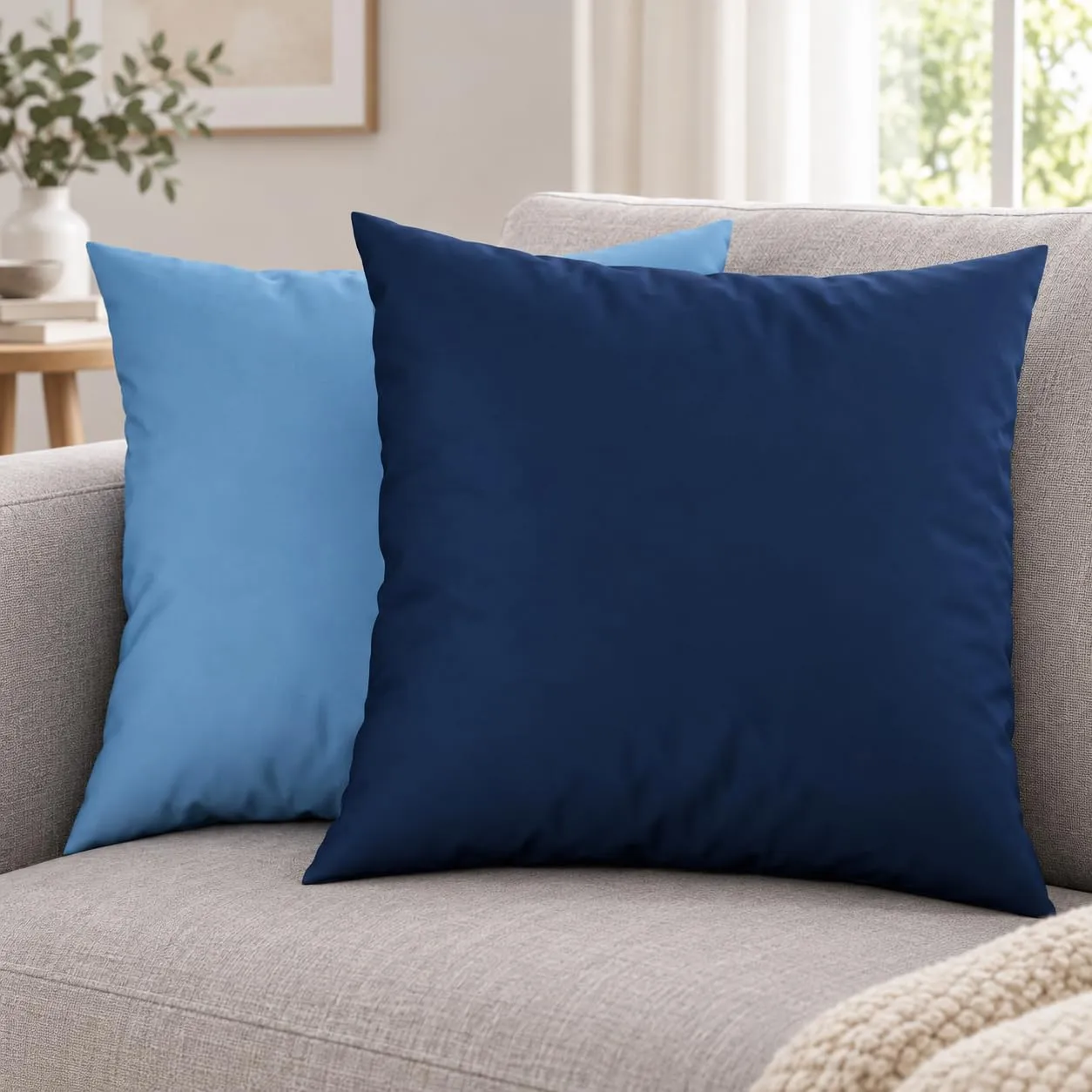 PETTI Artigiani Italiani Coppia di Federe Cuscino 30x30 cm in Microfibra Double Face, Azzurro Blu, Set di 2 - immagine 2