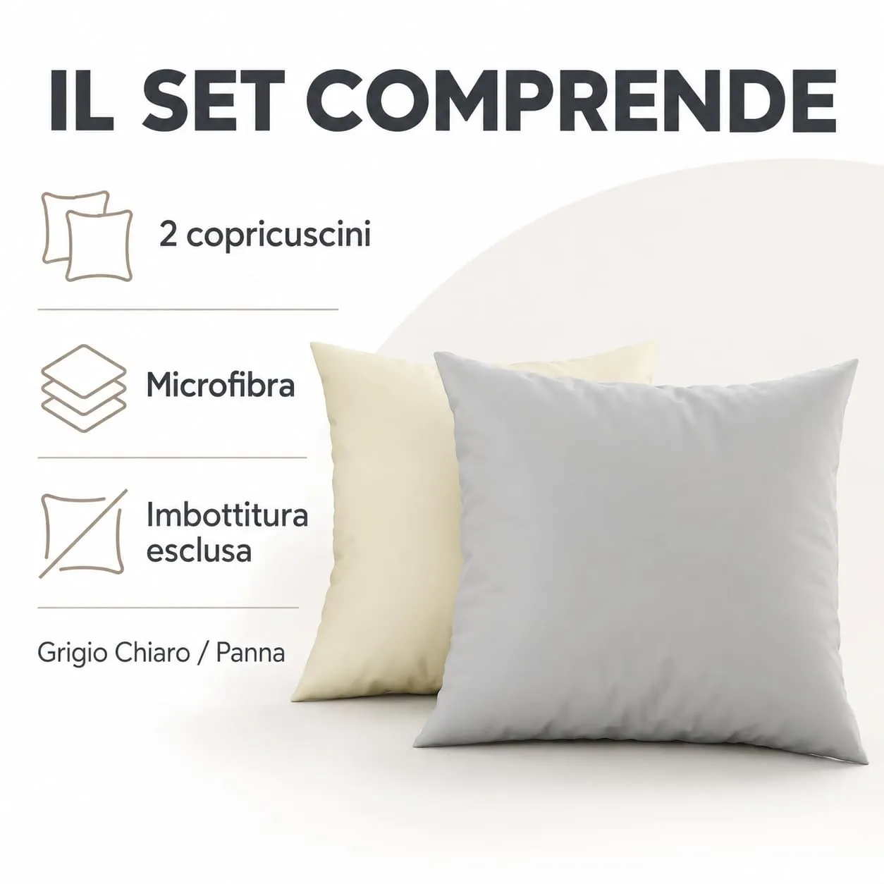 PETTI Artigiani Italiani - Set di 2 Federe Cuscino 30x30 cm in Microfibra Double Face, Panna Grigio Chiaro - immagine 5