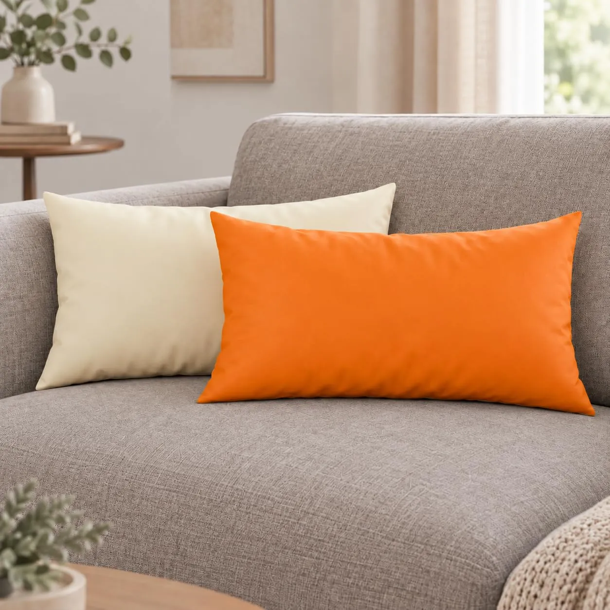 PETTI Artigiani Italiani Coppia di Federe Cuscino 50x30 cm in Microfibra Double Face Arancione Panna, Set di 2 - immagine 2